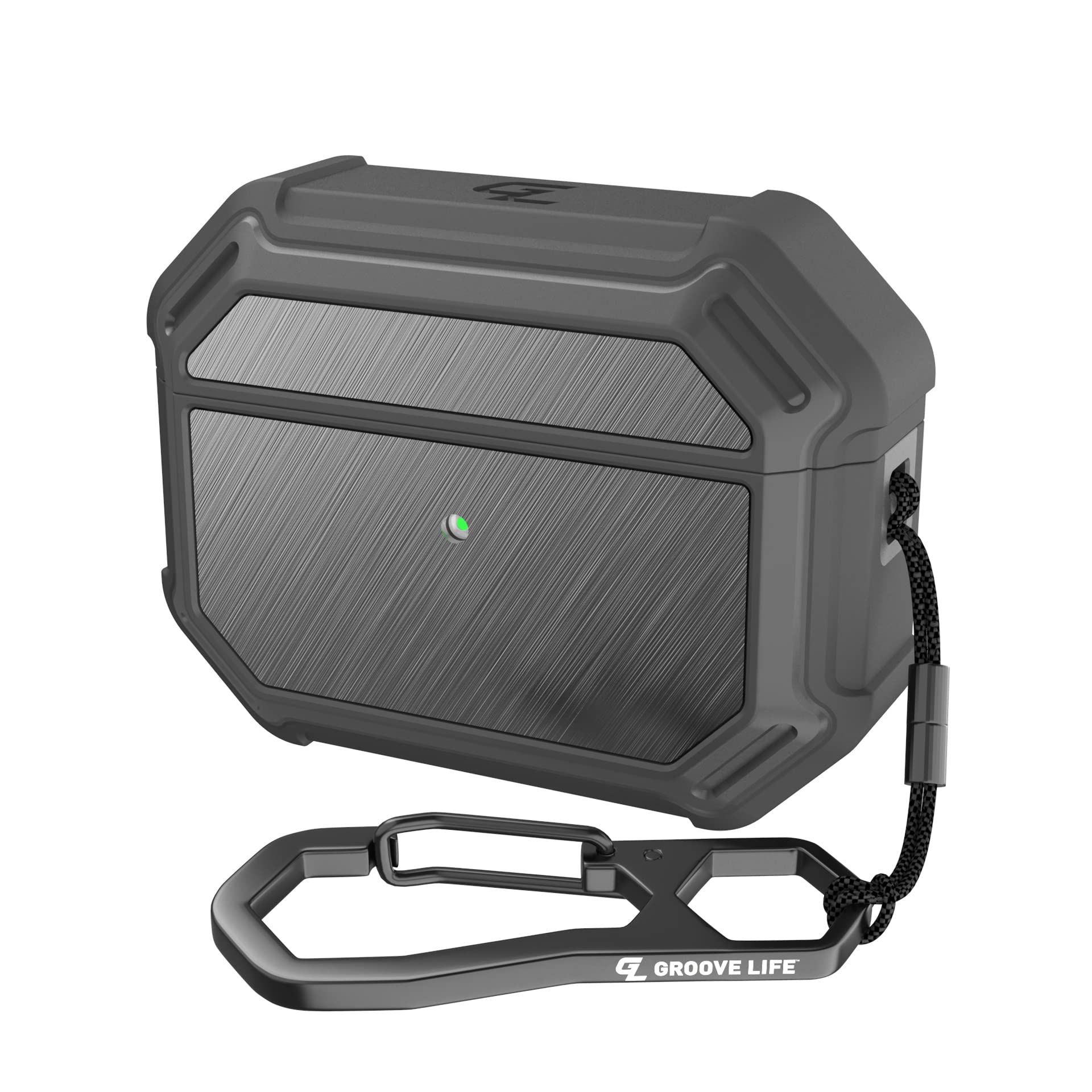 **Groove Life Gun Metal Aluminum AirPods Pro Case - Wireless Charging Compatible, Visible Charging Light, Carabiner Clip & Lifetime Warranty - Perfect for Gym, Hiking & Outdoor Adventures**