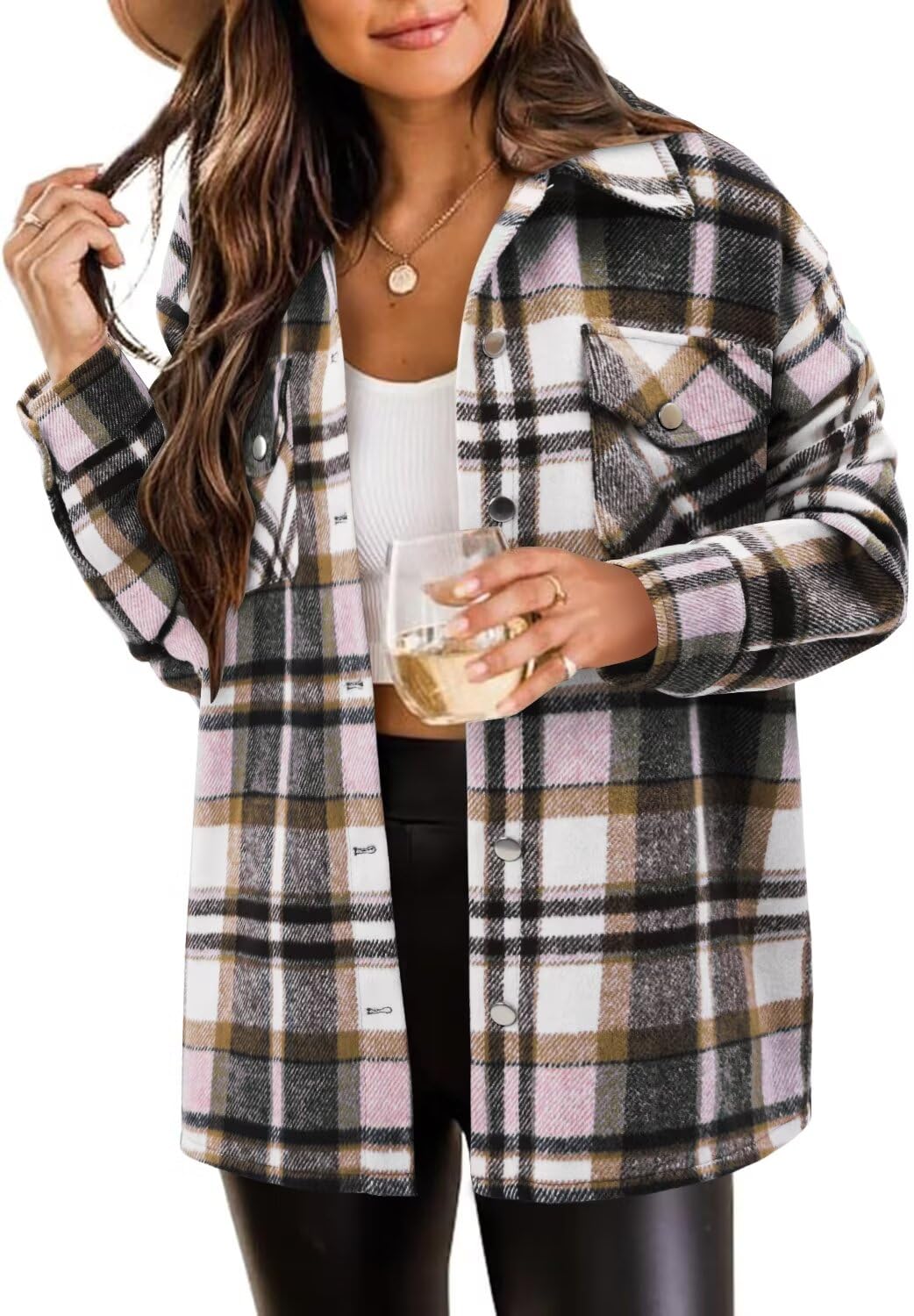 Magritta Women's Long Sleeve V-Neck Button Down Shirt - Oversized Collared Blouse with Pockets | Casual Workwear & Everyday Stylish Tops