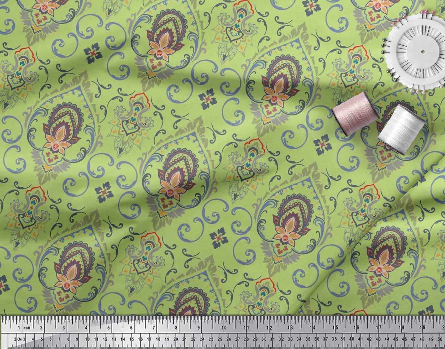 Soimoi Moss Georgette Brown Fabric by The Yard - 42 Inch Wide Floral & Ogee Damask Printed Fabric for Dresses, Curtains & Home Decor - Lightweight Fashion & Upholstery Material