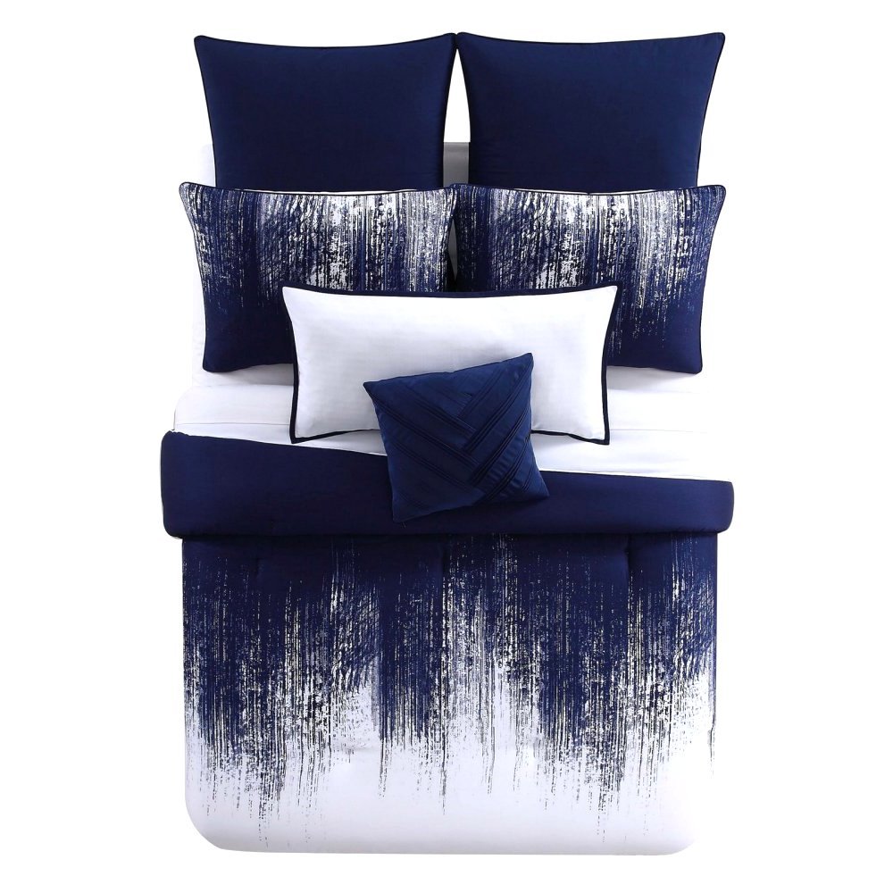 3-Piece Comforter Set for Queen/Full Bed - Blue Abstract Stripe Print Bedding with Pillow Shams | Machine Washable Luxury Linens | Perfect for Master Bedroom, Guest Room & Dorm Decor | Contemporary Home Textiles