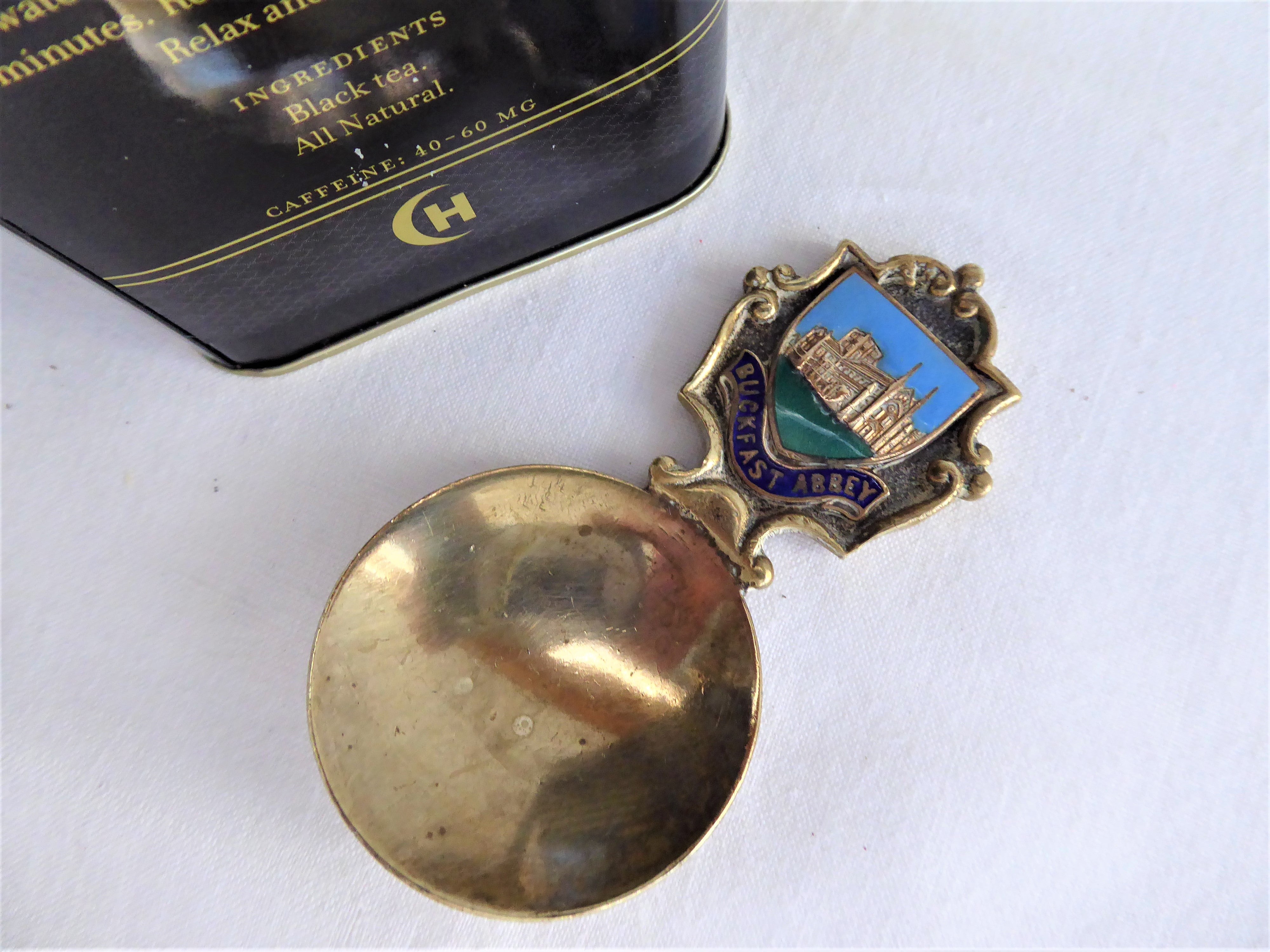 Vintage 1930s Buckfast Abbey England Tea Caddy Spoon - Enamel Finial Tea Scoop for Loose Leaf Tea - Perfect for Tea Ceremonies, Collectibles & English Tea Traditions