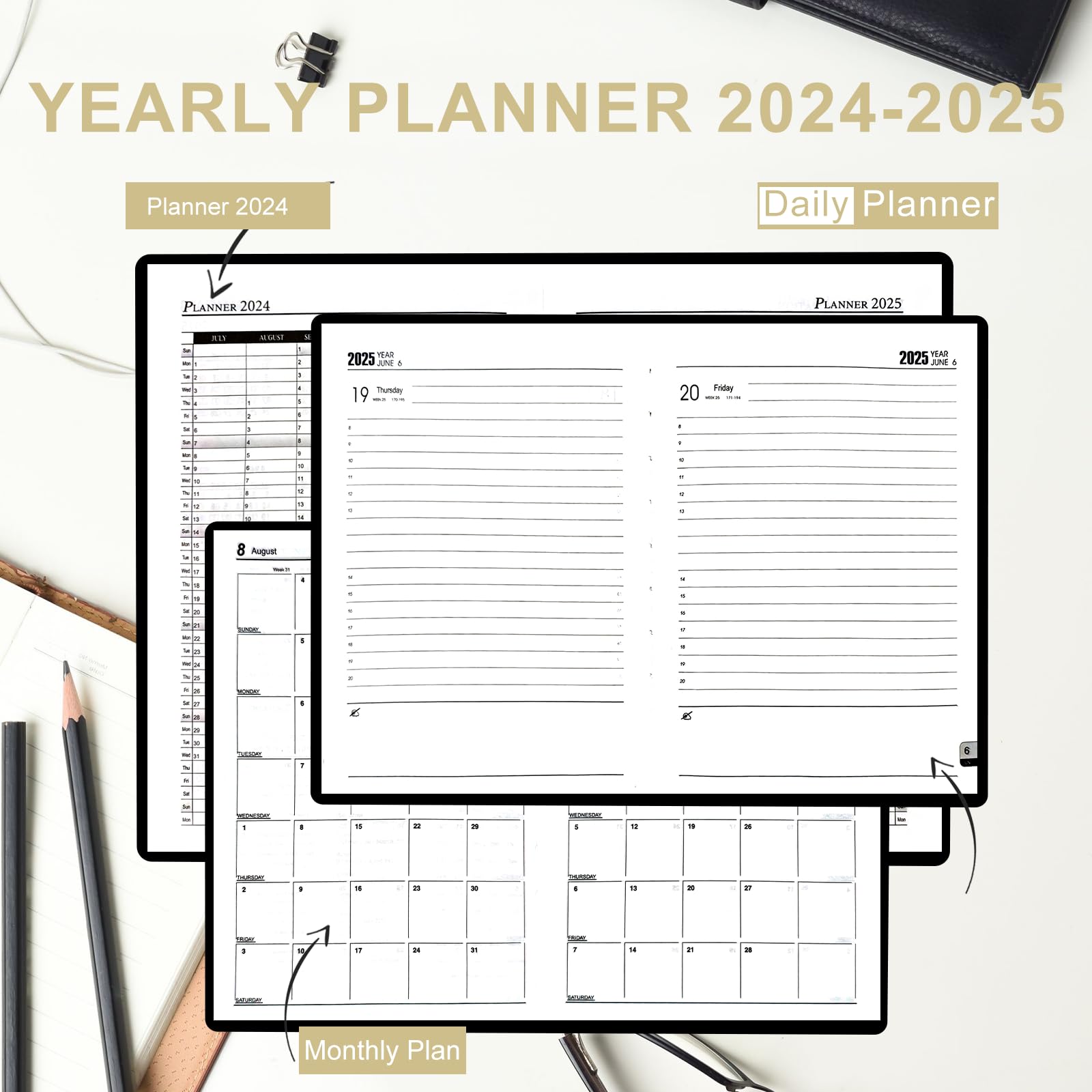 2024-2025 Academic Planner - Hardcover A5 Daily & Monthly Organizer with Pen Holder, Tabs, Stickers & Inner Pocket | Perfect for Students, Teachers & Professionals | July 2024 to June 2025 School Year Schedule Notebook