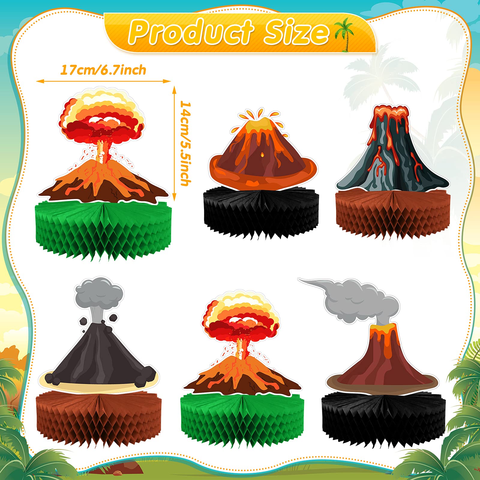6-Piece Volcano Centerpieces for Dinosaur Party Decorations - Lava Table Setting & Fire Party Supplies - Perfect for Luau, Hawaiian, Tiki Themed Parties, Birthday Celebrations, and Tropical Events