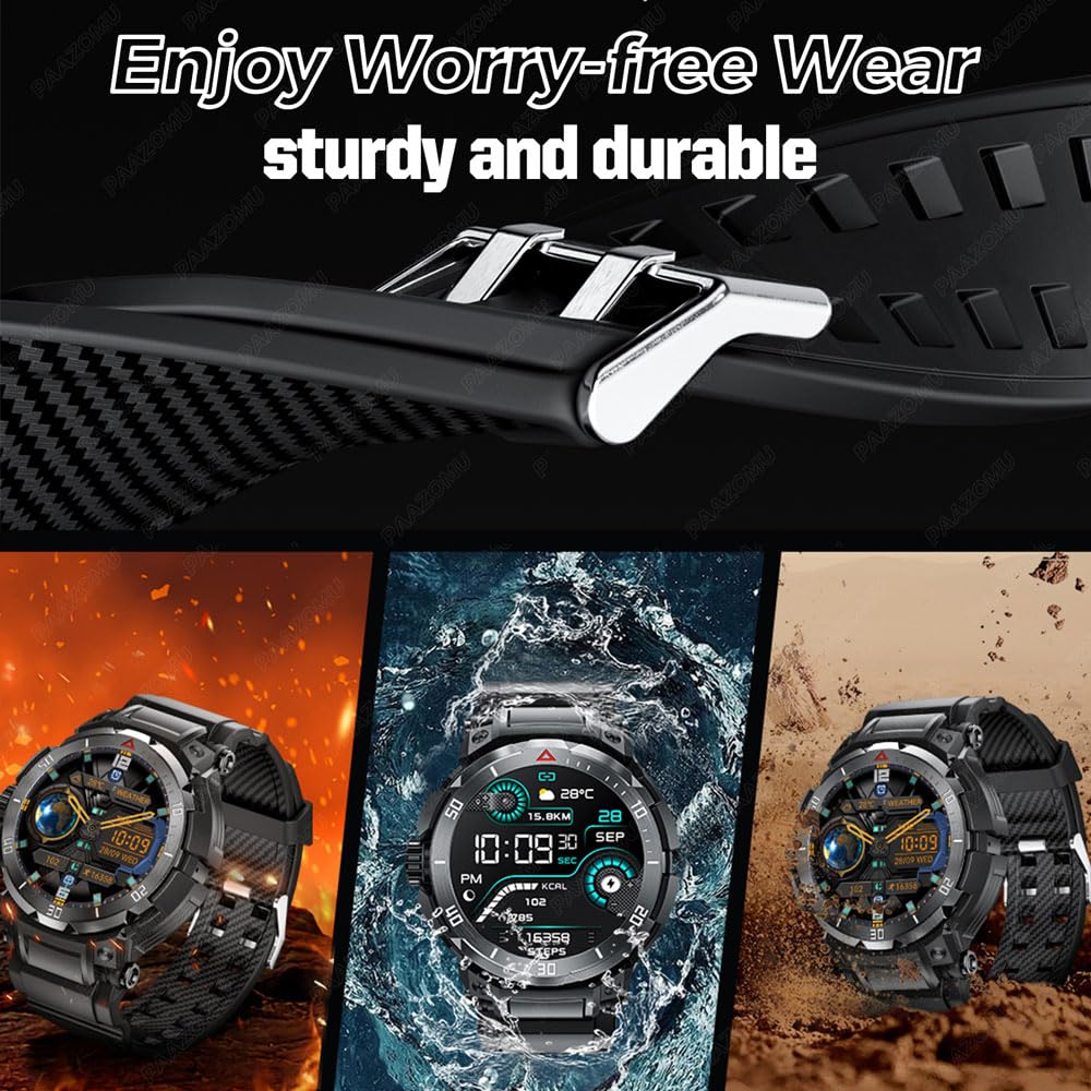 3 in 1 Smart Watch for Men with Bluetooth Headset - Military Rugged Fitness Tracker, IP67 Waterproof, Heart Rate Monitor, Compatible with Android iOS (Silver) - Perfect for Outdoor Sports, Running & Daily Use