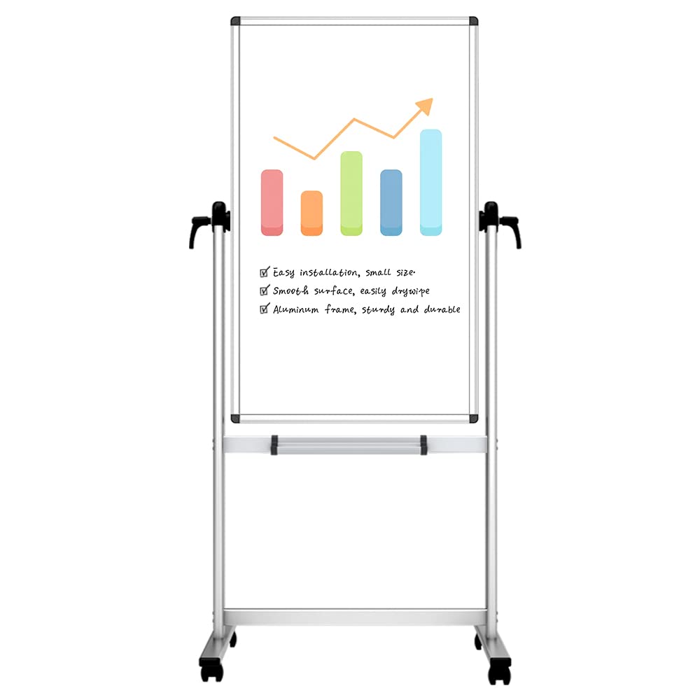 VIZ-PRO 48x24 Inch Double-Sided Magnetic Whiteboard - Aluminum Frame with Stand, Includes 12 Dry Erase Markers & 3 Erasers - Perfect for Office Meetings, Classroom Teaching & Home Organization