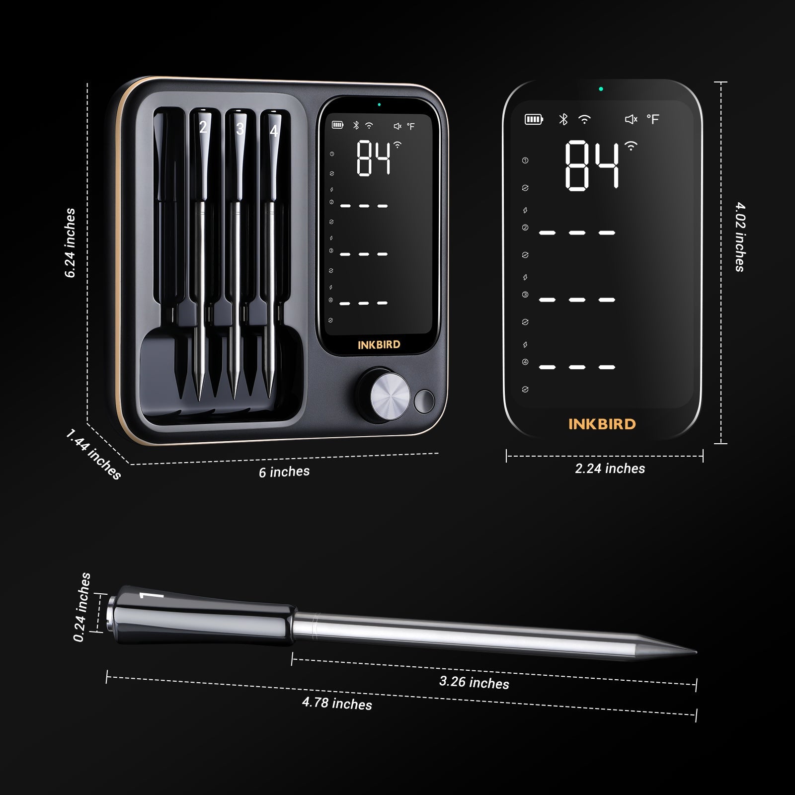 Wireless WiFi & Bluetooth Meat Thermometer for Grilling, Smoking, and Roasting - INT 14 BW - Perfect for BBQ, Kitchen, and Outdoor Cooking