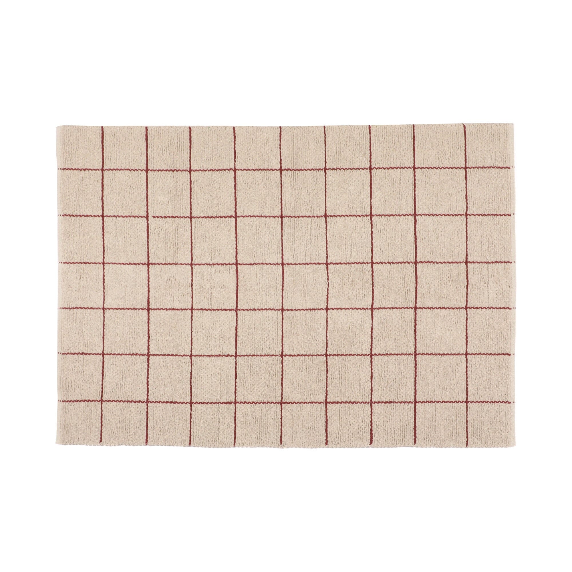 Boucle Windowpane Cotton Rug 6.5x4.5ft Medium Size Beige & Red - Soft Living Room Rug for Cozy Home Decor, Bedroom Carpet, Boho Chic Interior Design