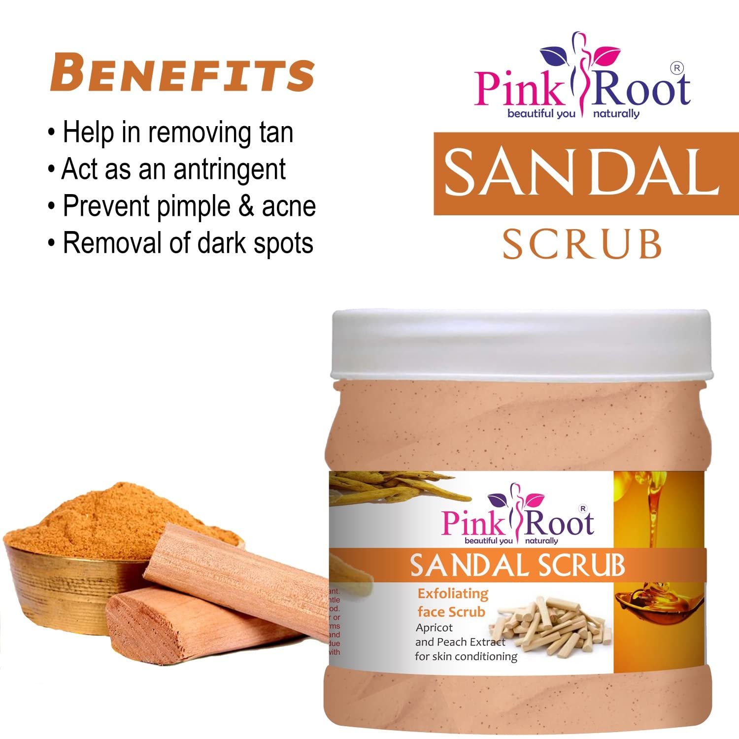 Exfoliating Face Scrub with Apricot & Peach Extract - Pink Root Sandal Scrub for Skin Conditioning (500g) | Gentle Exfoliation for Soft, Glowing Skin - Perfect for Daily Skincare Routine & Spa Treatments