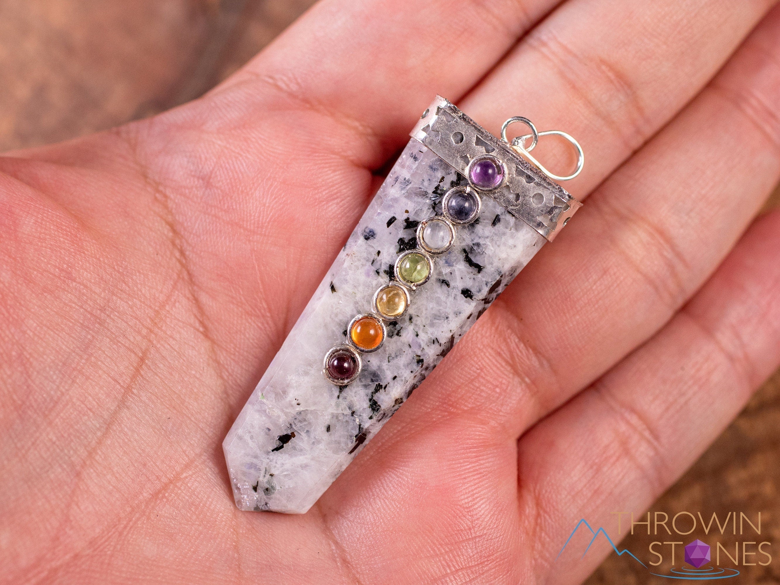 Handmade Chakra & Rainbow Moonstone Crystal Pendant with Crystal Points - Natural Healing Stones for Meditation, Energy Balancing & Spiritual Jewelry - Perfect for Yoga, Reiki & Gift Giving