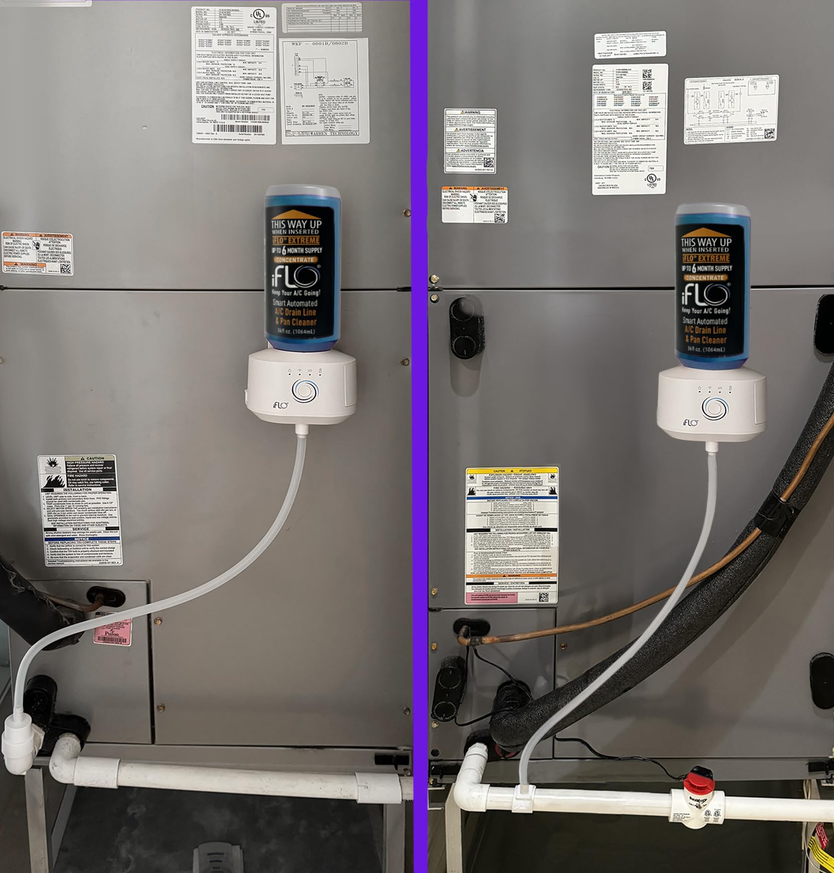 iFLO® Smart Automated A/C Drain Line Cleaner for HVAC System - Prevents Clogs, Easy Installation, App-Controlled Maintenance - Includes 36oz Cleaner Cartridge (6 Month Supply) - Perfect for Home & Commercial Air Conditioner Maintenance
