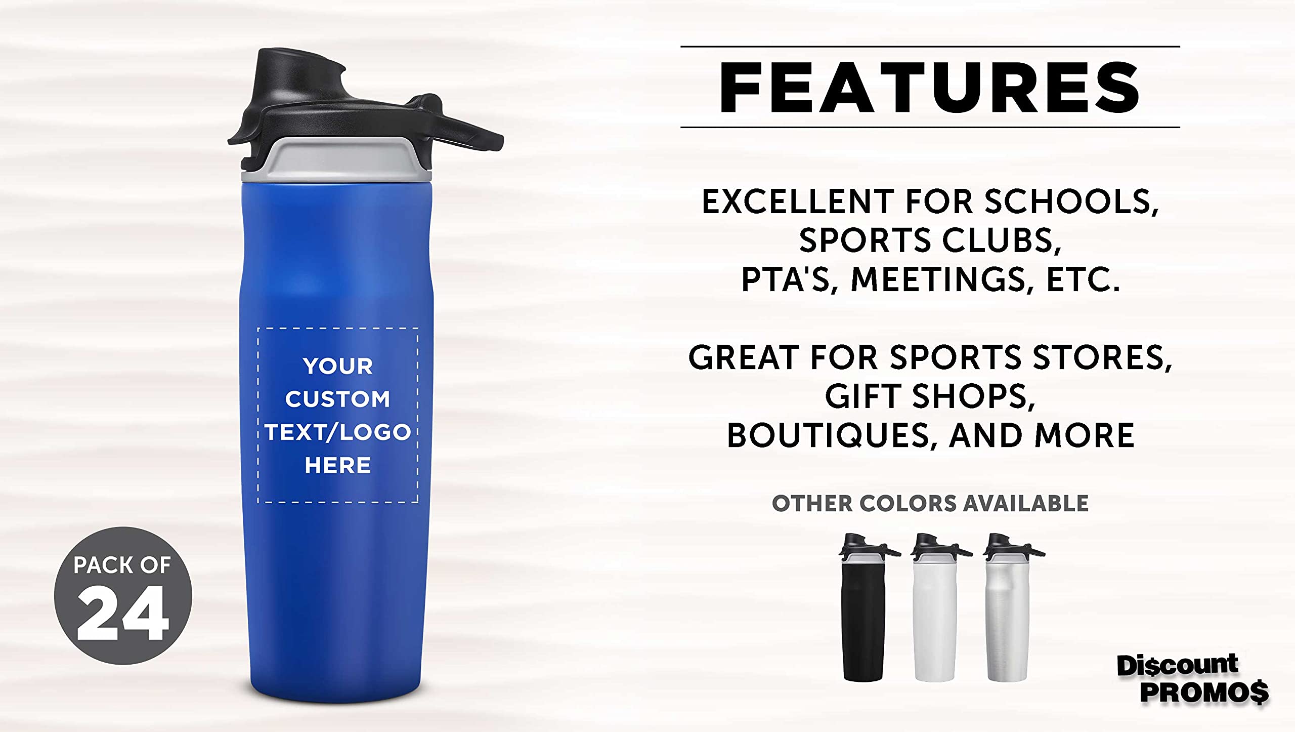 Custom Juno 20oz Water Bottles with Flip Lid - Bulk Pack of 24 Reusable Sports Bottles | Personalized Gym, Hiking, Cycling & School Water Bottles | BPA-Free, Leakproof & Durable | Great for Workouts, Outdoor Adventures & Daily Hydration - Blue