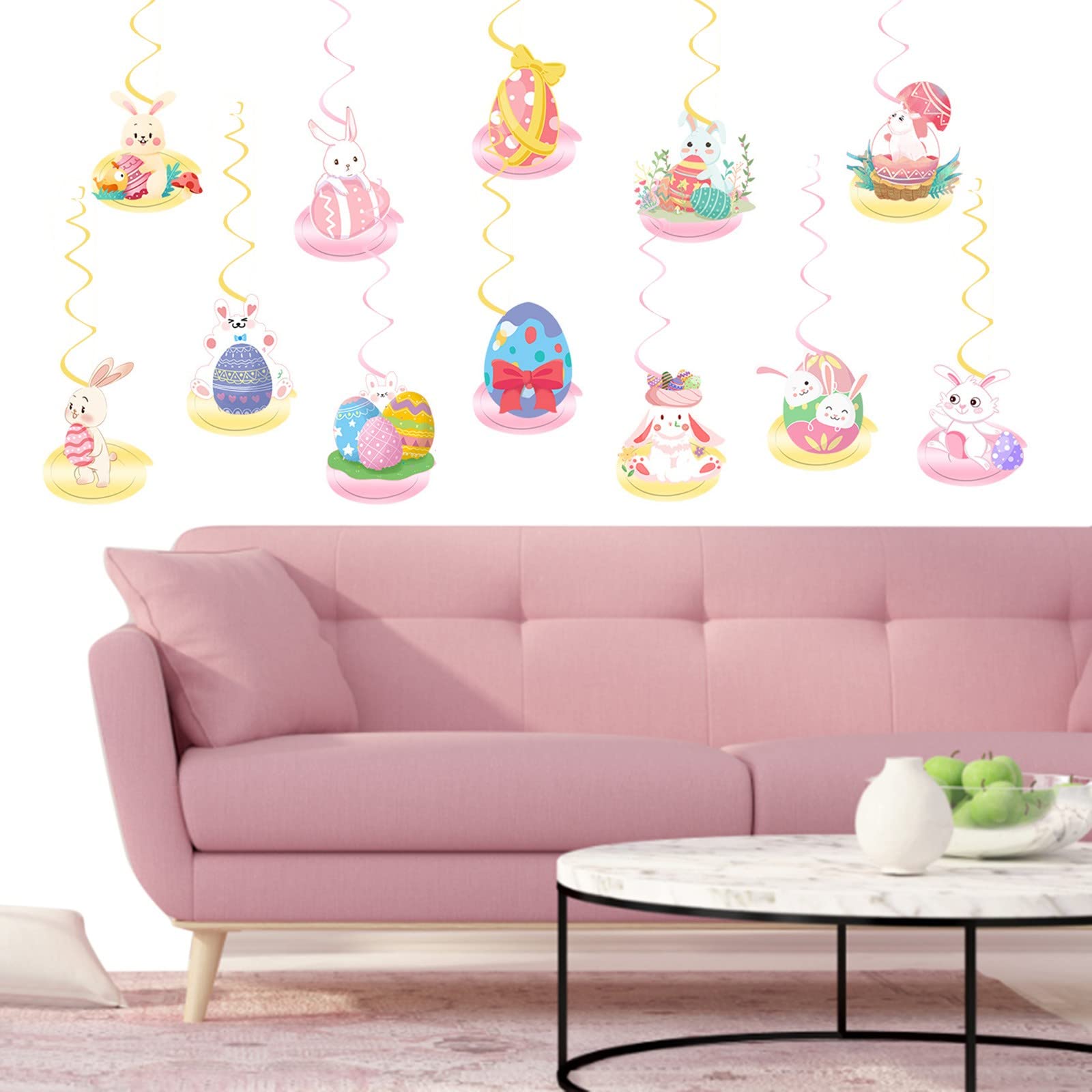 Easter Bunny Hanging Decorations - Colorful Rabbit Pendant Garland for Home, Office & Party Decor - Foil Swirl Ceiling Decor for Easter Celebrations, Spring Festivals & Birthday Parties (Multicolor, One Size)