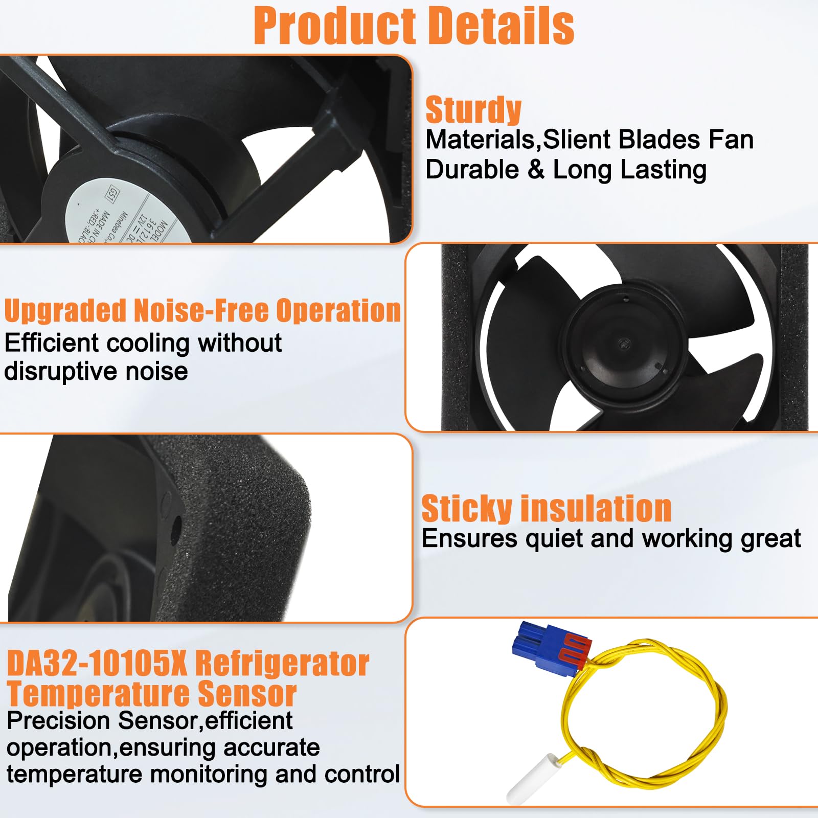 Upgraded DA81-06013A Refrigerator Evaporator Fan Motor - Compatible with Samsung Refrigerators RF263BEAESR RF260BEAESR - Quiet Operation with DA32-10105X Temperature Sensor - Perfect for Home Kitchen Fridge Repair and Maintenance