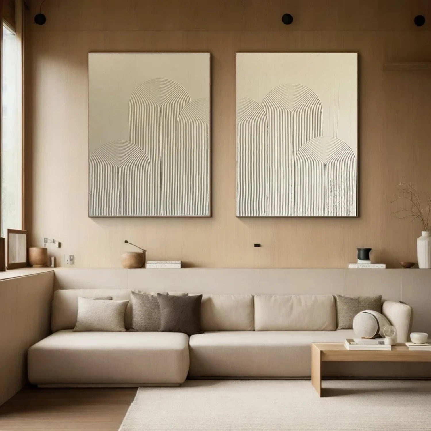 Abstract Beige & Brown Wall Art Set of 2 - Modern Canvas Paintings for Living Room, Bedroom & Office Decor #BB133