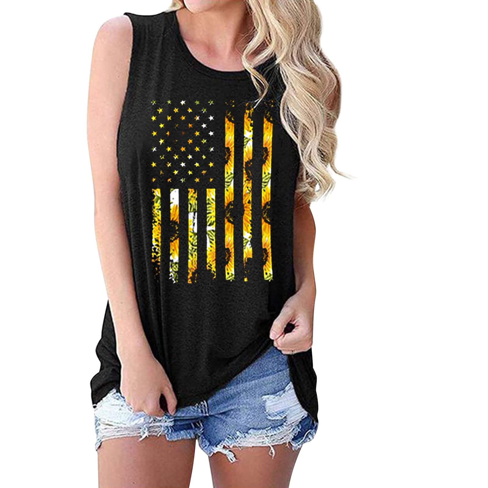 4th of July Women's Patriotic Tank Tops - American Flag Graphic Sleeveless Shirts for Independence Day Celebrations, BBQ Parties & Summer Outfits