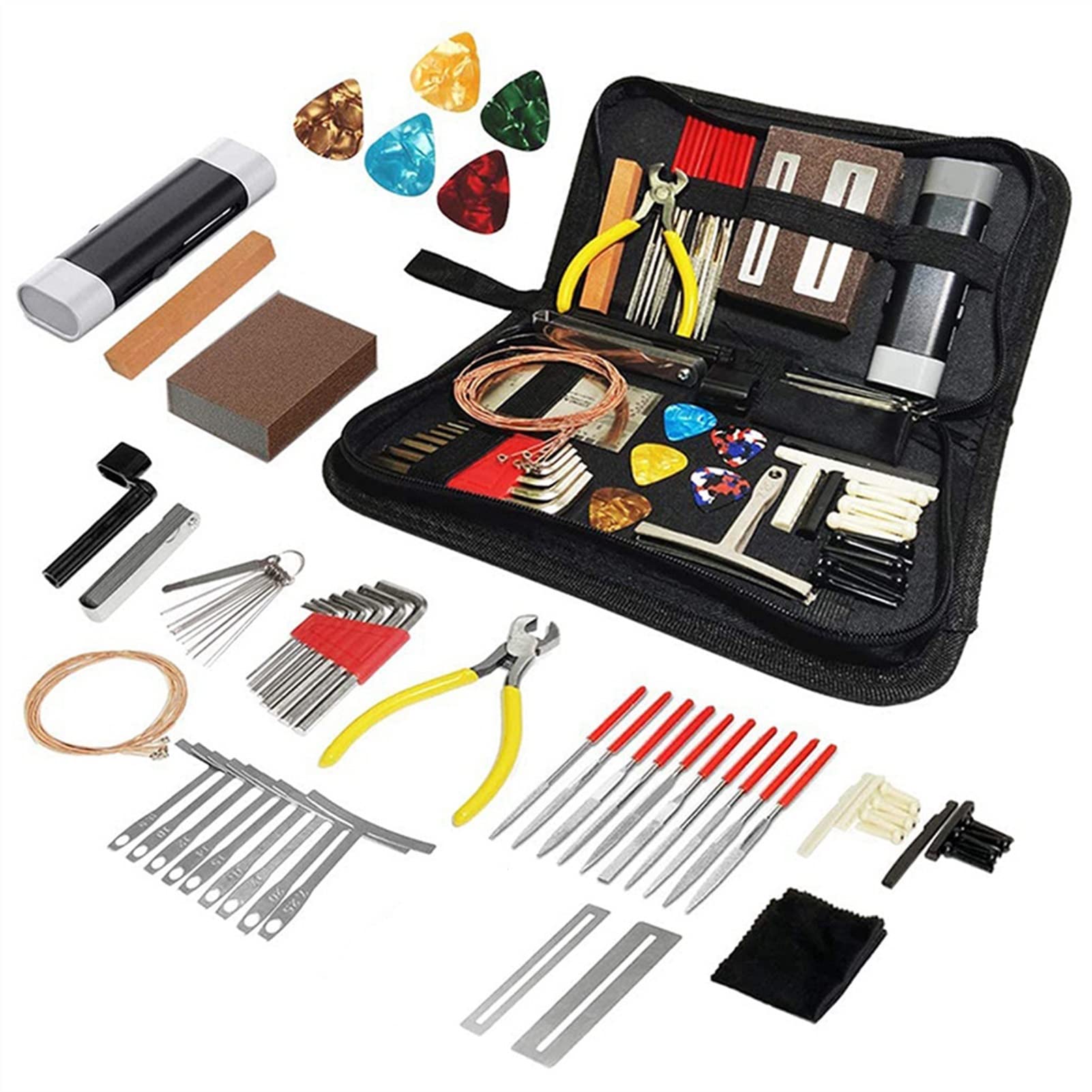 Professional Guitar Repair Tools Kit - Acoustic & Electric Guitar Maintenance Set with Cleaning Supplies - Essential Luthier Tools for Musicians & Guitar Techs (Perfect for Home, Studio & Stage Use)