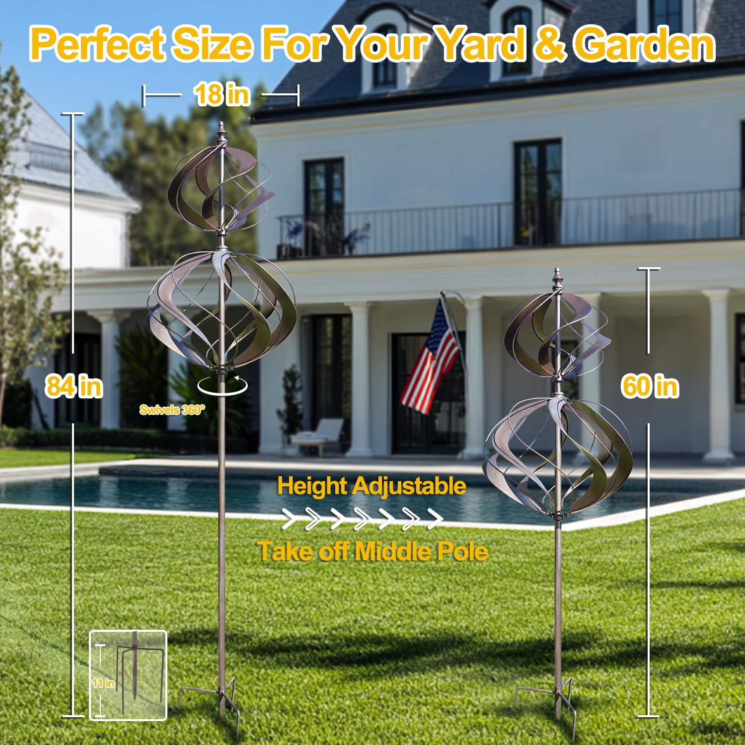 LimeHill Large Metal Wind Spinner for Yard and Garden - Outdoor Wind Spinner Decorations in Silver Spherality Design | Perfect for Patio, Lawn, Backyard and Garden Decor