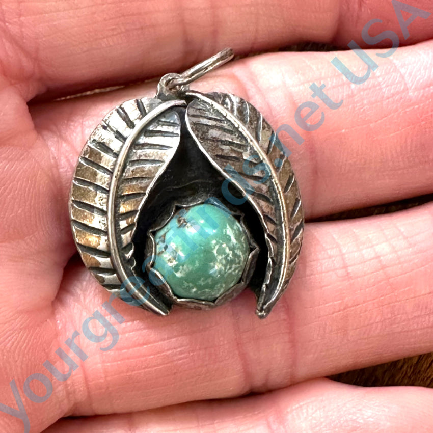 Vintage Navajo Double Feather Sterling Silver & Turquoise Pendant Necklace - Handmade Native American Jewelry for Women - Perfect for Boho, Western & Festival Outfits