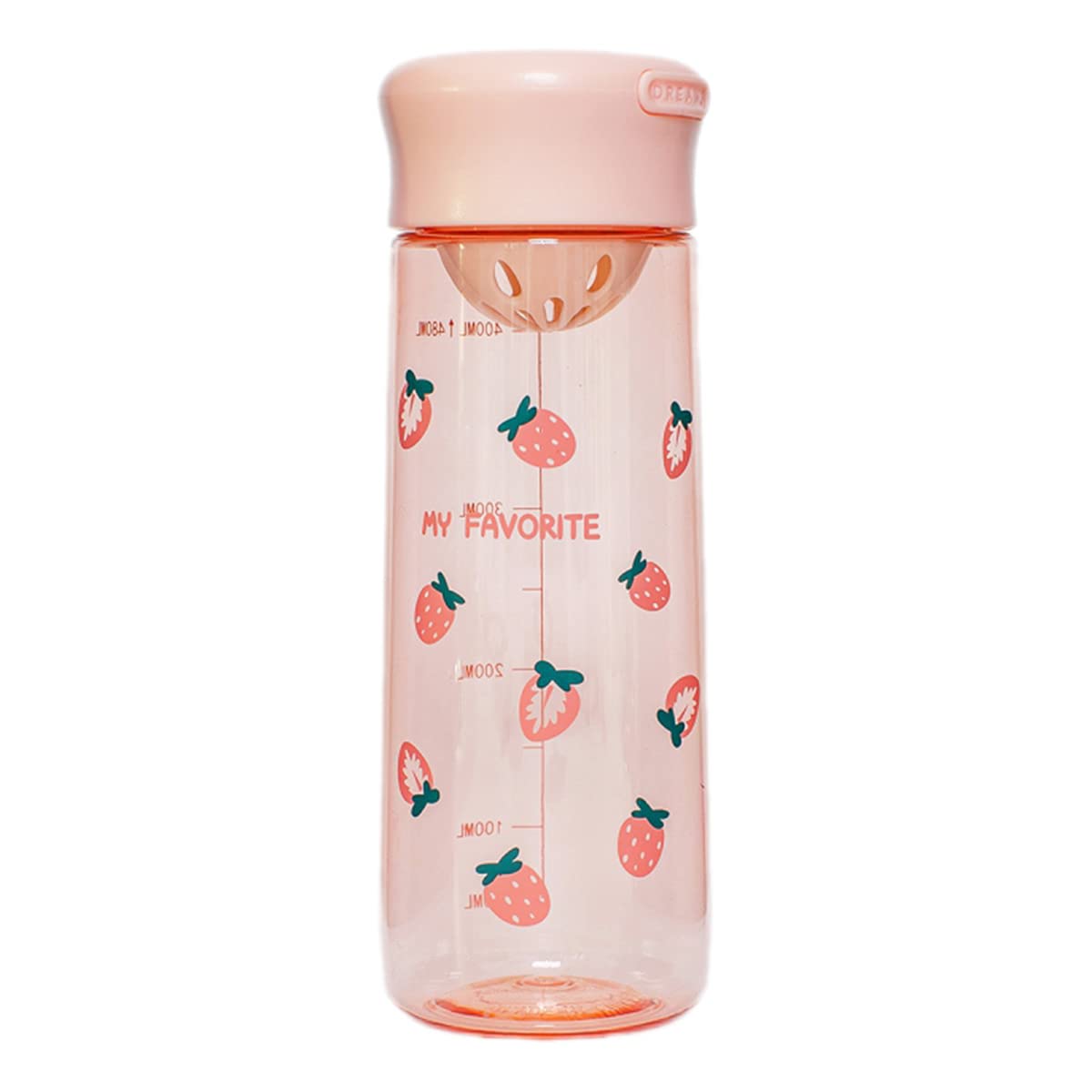 Sizikato 16 Oz Clear Plastic Water Bottle with Cute Strawberry Design, Portable for School, Gym, and Outdoor Activities
