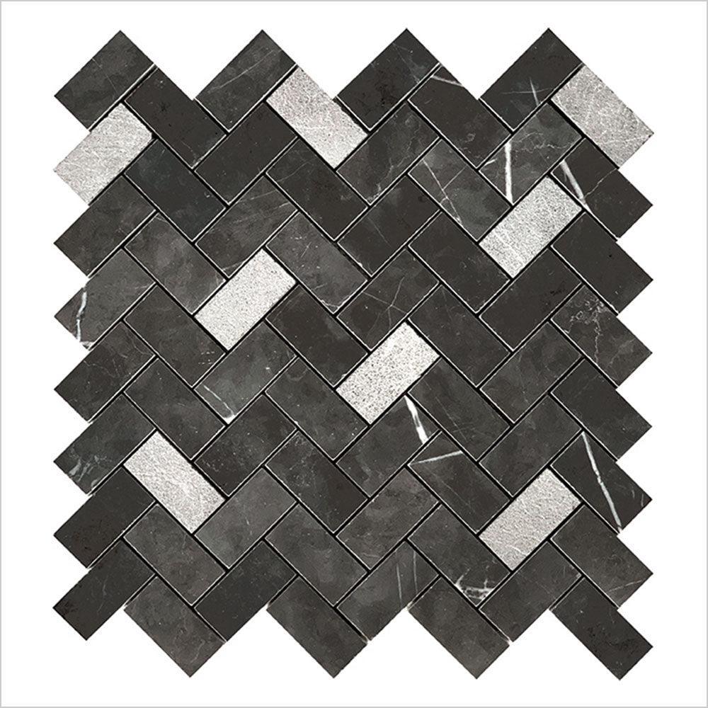 Ocean Pietra Dark Small Herringbone 25x50 Honed Marble Mosaic Tile (Per Sheet) - Premium Bathroom & Kitchen Backsplash, Shower Wall, and Flooring Design