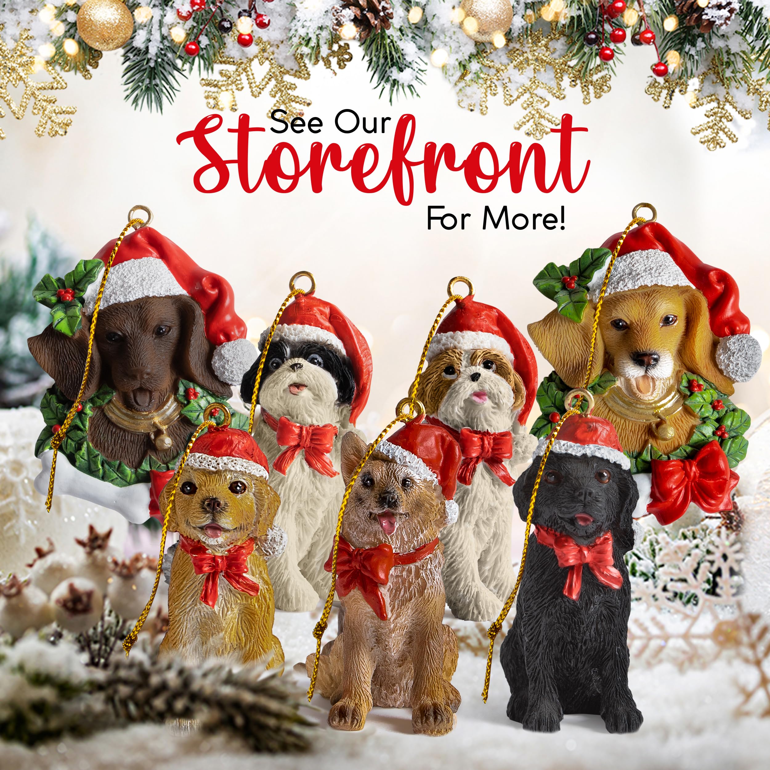 Black Lab Dog Figurine Christmas Ornaments with Santa Hat - Handmade Holiday Decor for Tree, Gift, and Festive Home Decorations