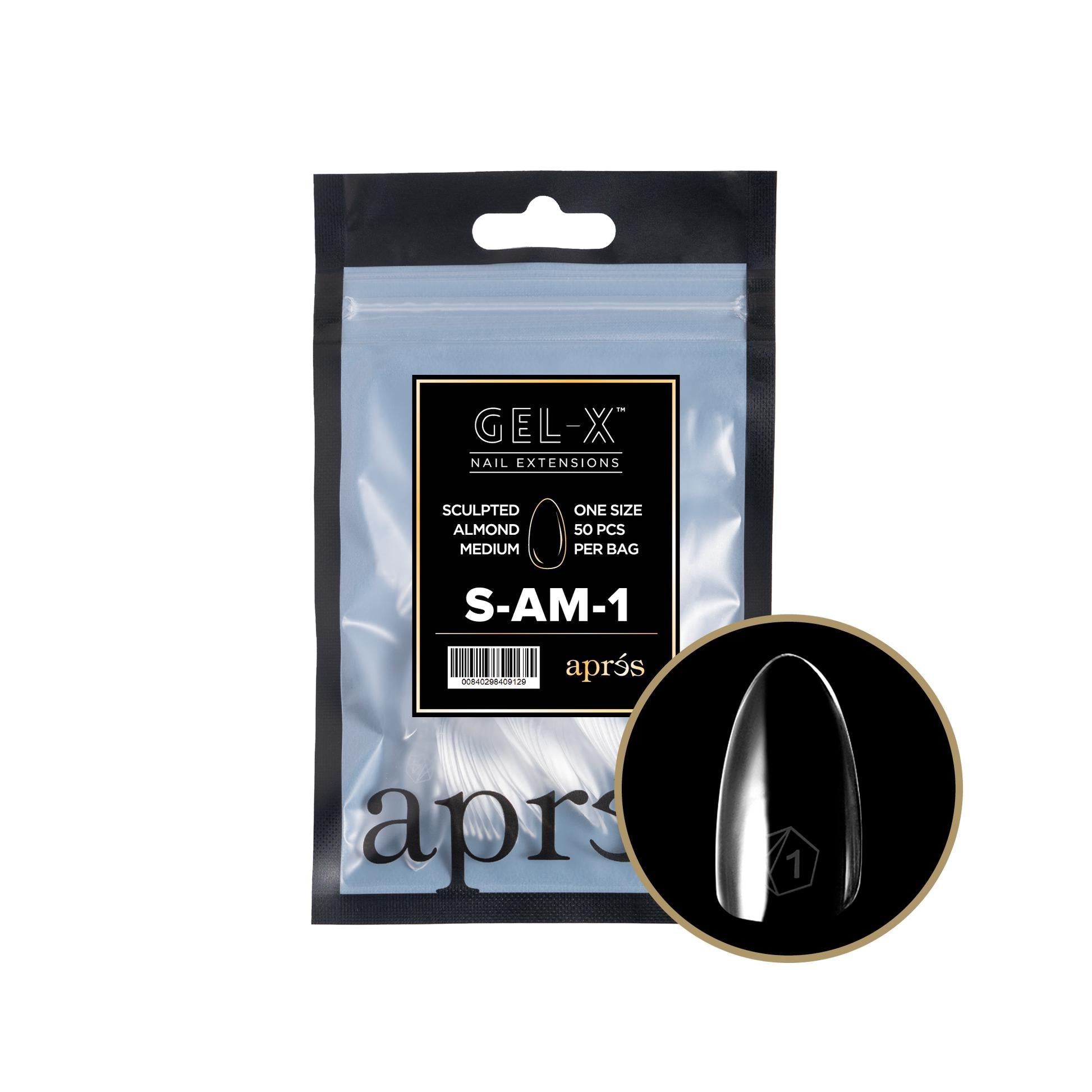 Apres Gel X 2.0 Refill Bags - Sculpted Almond Medium Size 1 (50 Pcs) | Professional Nail Extension Kit for Salon & Home Manicure | Perfect for DIY Nail Art, Bridal & Special Occasion Nails