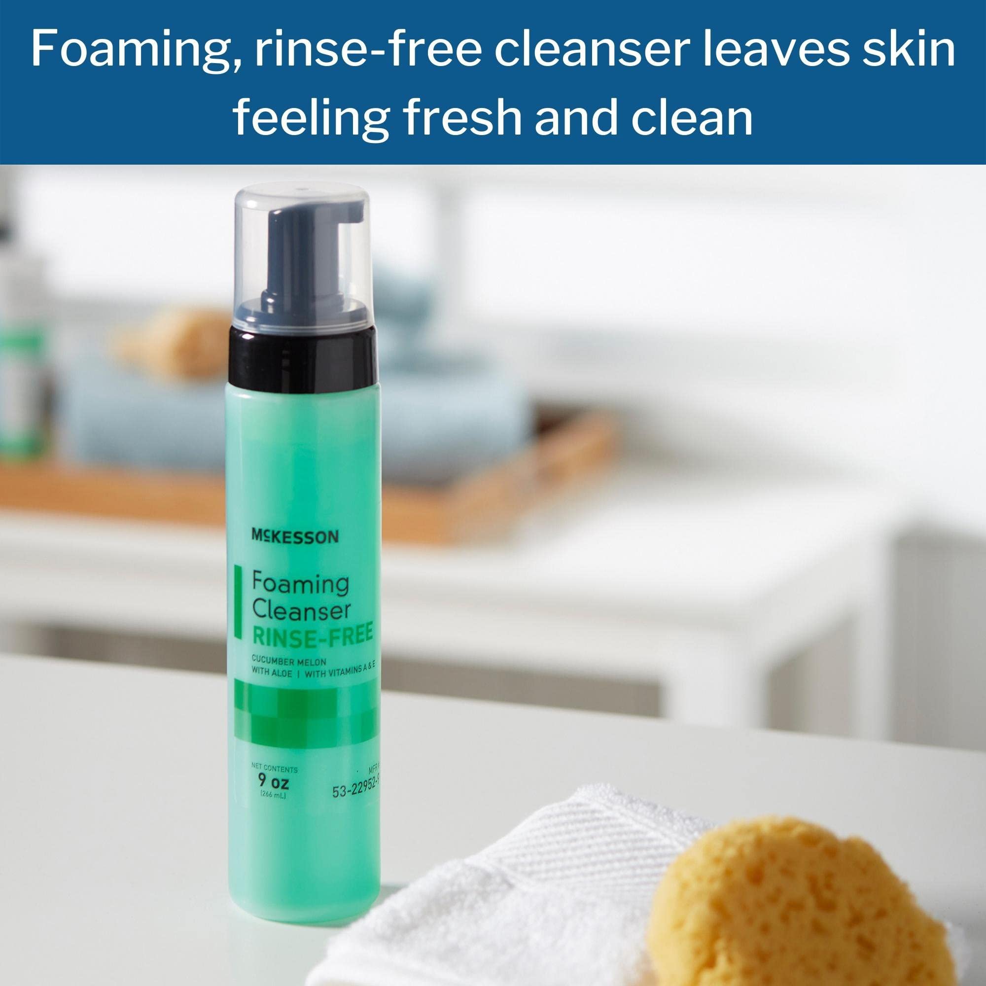 McKesson Rinse-Free Foam Cleanser with Aloe Vera, Vitamin A & E - 9 oz (12 Pack) | Hospital Grade No-Rinse Body Wash & Shampoo for Elderly Care | Cucumber Melon Scent | Ideal for Bed Baths, Post-Surgery Care & Sensitive Skin