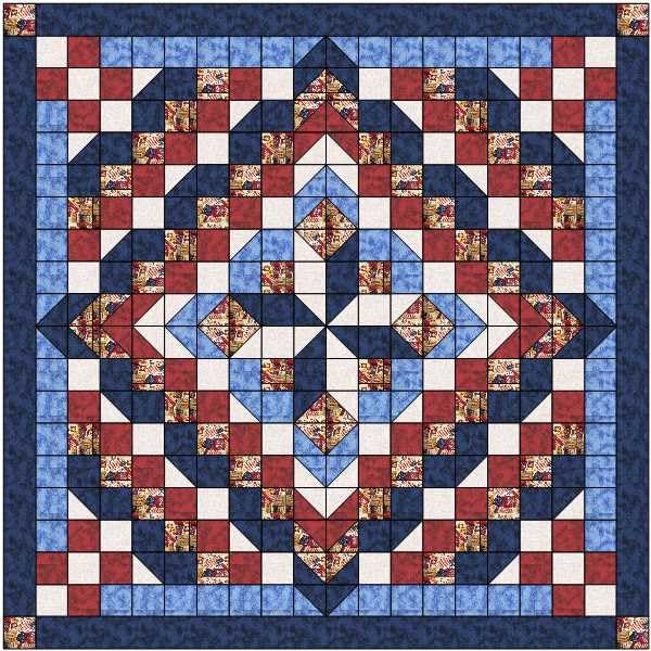 Easy Quilt Kit Faceted Star Patriotic Red White Blue Full Size Quilting Set - Perfect for Home Decor, Bedding & DIY Craft Projects