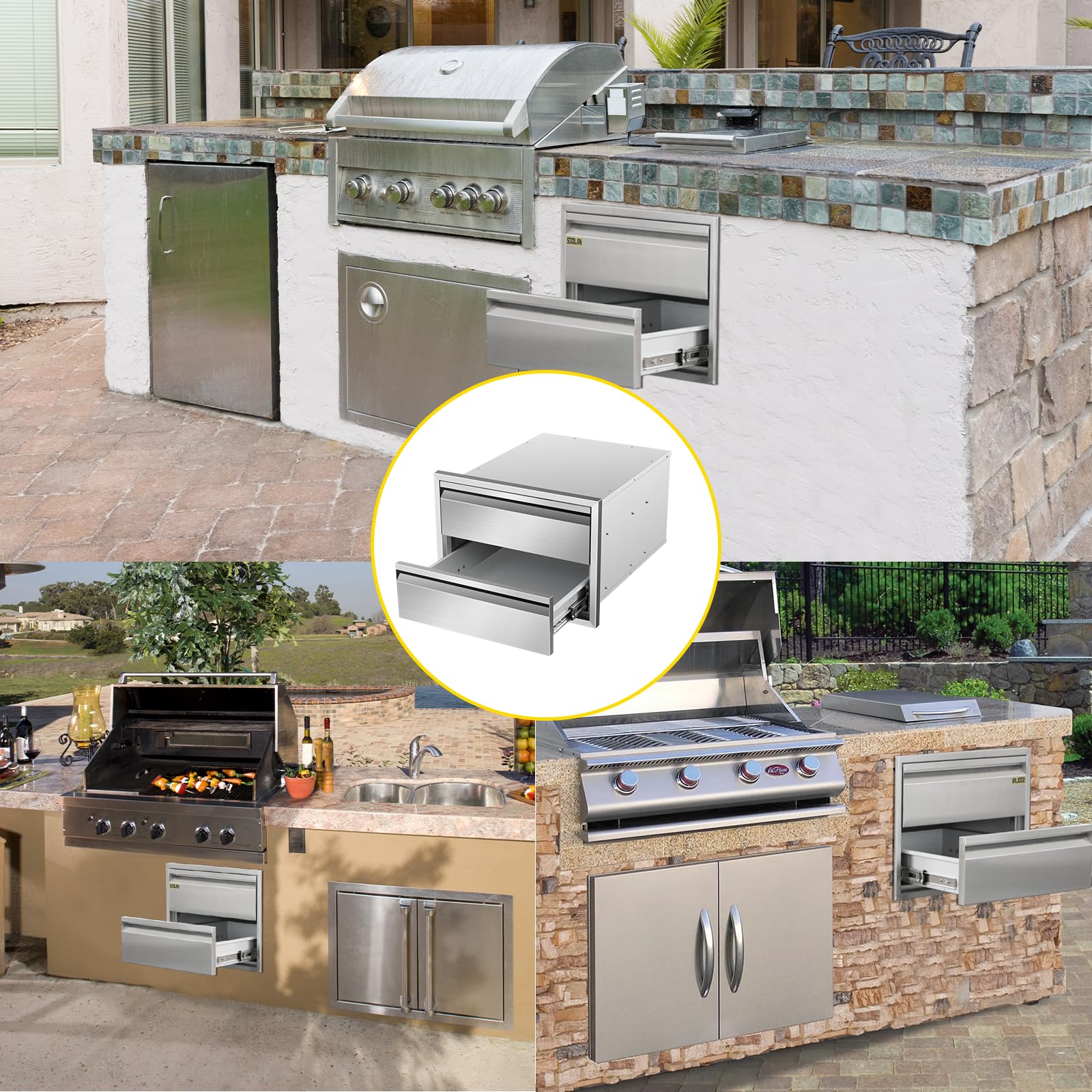 Stainless Steel Triple BBQ Drawers 18