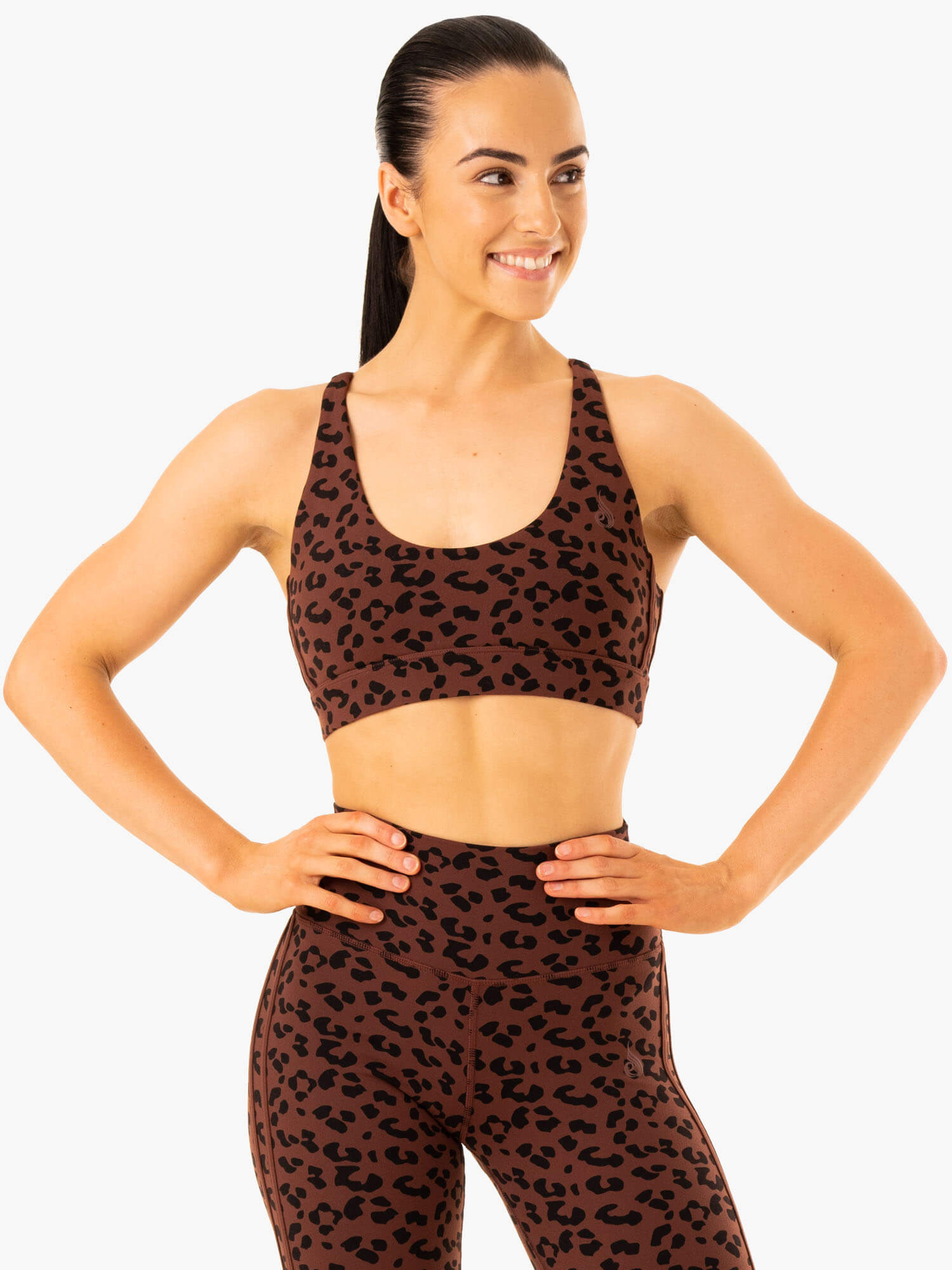 Evolution Sports Bra for Women - High Impact Chocolate Leopard Print Workout Top - Gym, Running, Yoga & Fitness Activities