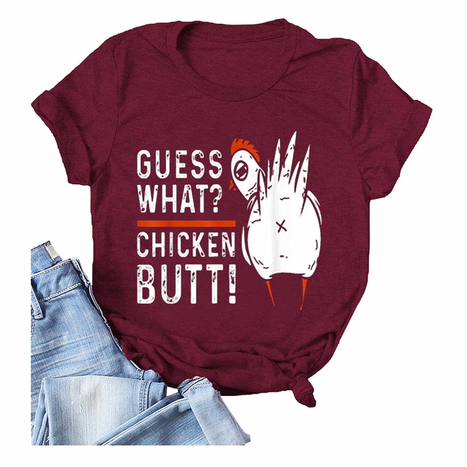 Funny Chicken Butt Vintage Graphic T-Shirt for Women - Casual Short Sleeve Letter Print Tee - Perfect for Casual Wear, Parties & Gifts