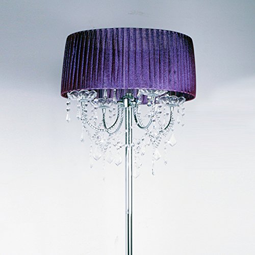Modern Crystal Floor Lamp - European Style Fabric Shade for Living Room & Bedroom - Elegant Purple Crystal Lighting Fixture (Perfect for Bedside, Lounge & Reading Nook)