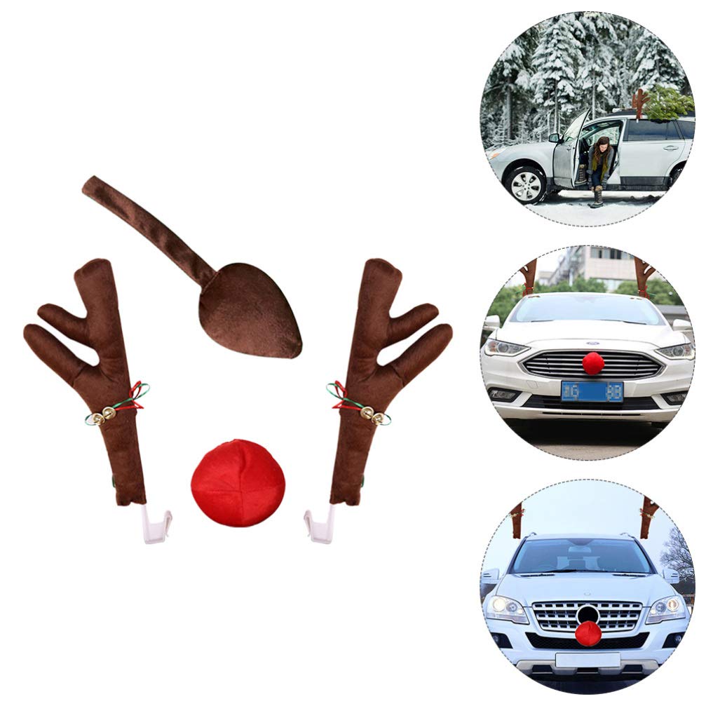 VICASKY Christmas Car Decoration Kit - Reindeer Auto Accessories, Rudolph Car Kit with Jingle Bells for Holiday Vehicle Costume | Perfect for Christmas Parades, Holiday Parties & Festive Family Road Trips