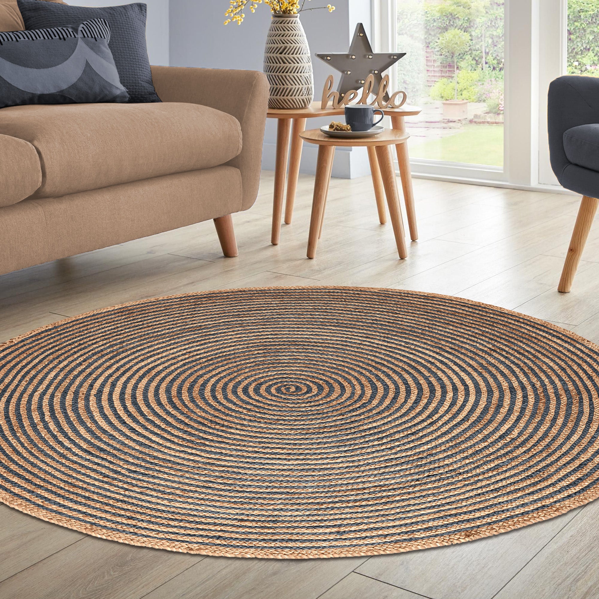 Braided Jute Reversible Handwoven Rug - Natural Fiber Indoor/Outdoor Area Rug for Living Room, Bedroom, Patio & Deck - Eco-Friendly Home Decor