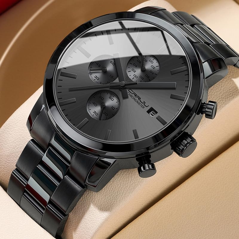 Luxury Men's Stainless Steel Waterproof Chronograph Business Watch - Analog Quartz Wristwatch with Calendar - Perfect for Office, Formal Events & Everyday Wear