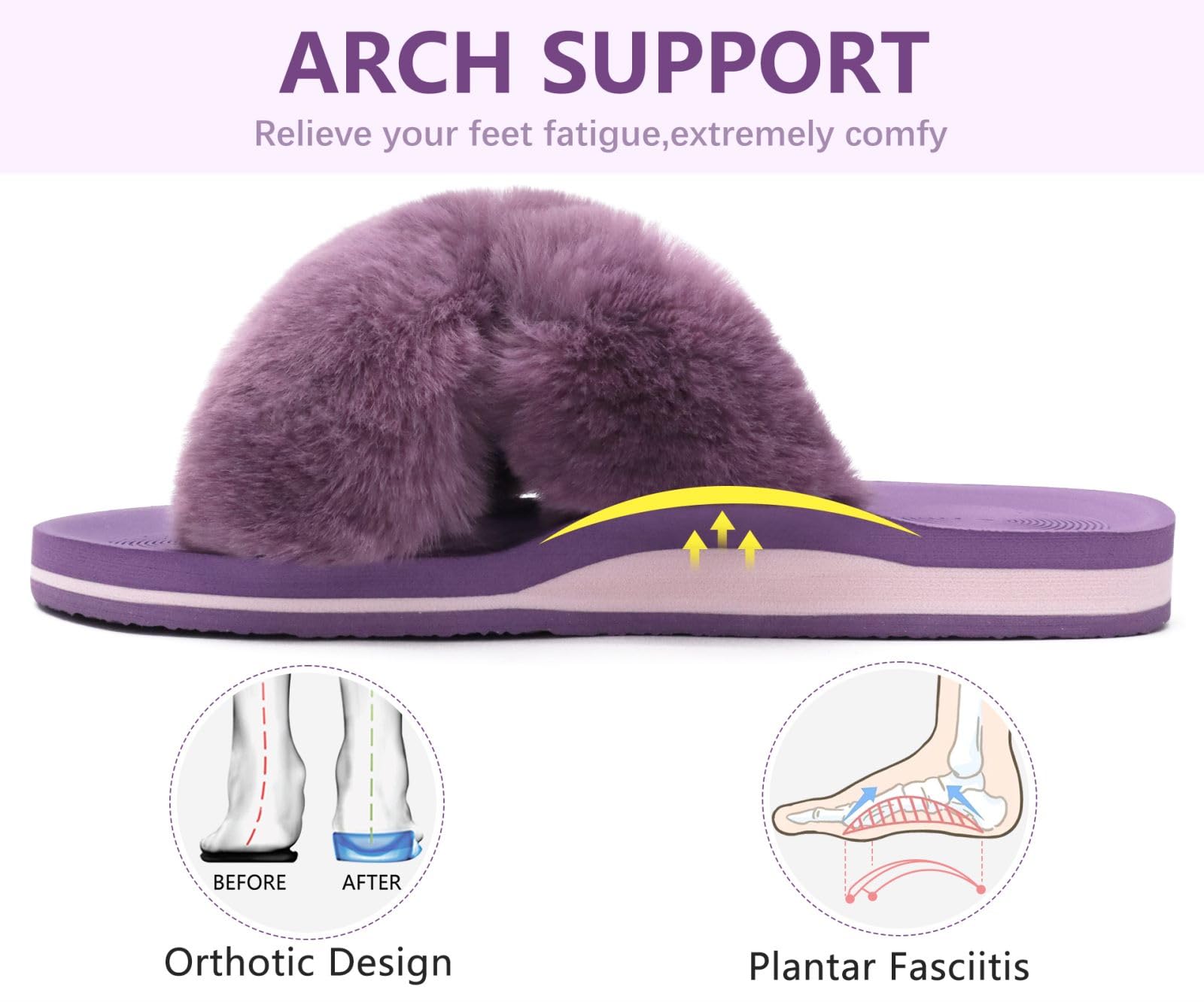 COFACE Women's Fuzzy Slides - Fluffy Faux Fur House Slippers with Arch Support, Open Toe Sandals for Indoor/Outdoor Use - Perfect for Yoga, Lounging & Home Comfort