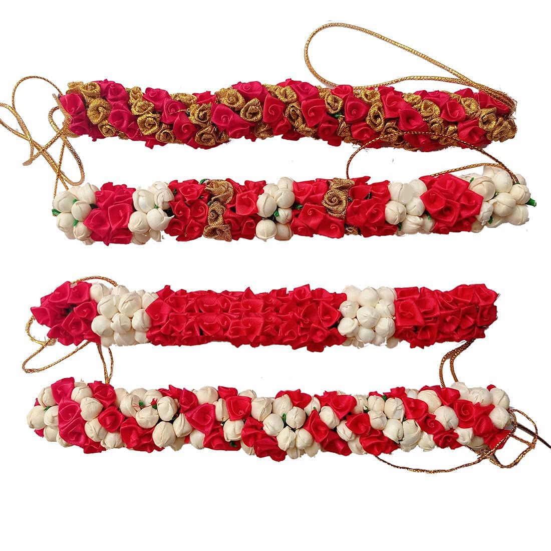VinshBond Fancy Mogra Gajra Full Bun Hair Flower Accessories for Women & Girls - Pack of 4 Multicolor Hair Jewelry for Weddings, Parties & Indian Traditional Outfits