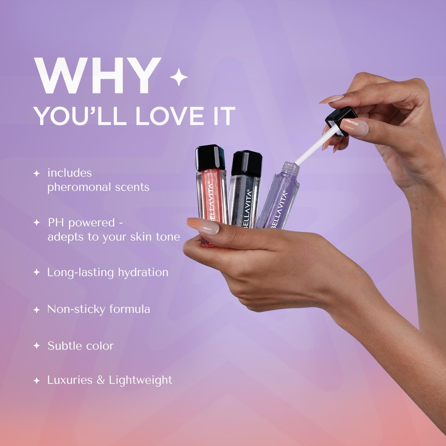 BELLAVITA Mini Lip Gloss Set of 3 | 2ml Each | pH Color Changing Lip Gloss | Hydrating Non-Sticky Formula | Glossy Finish | Perfect Gift for Women | Ideal for Daily Wear, Parties & Special Occasions