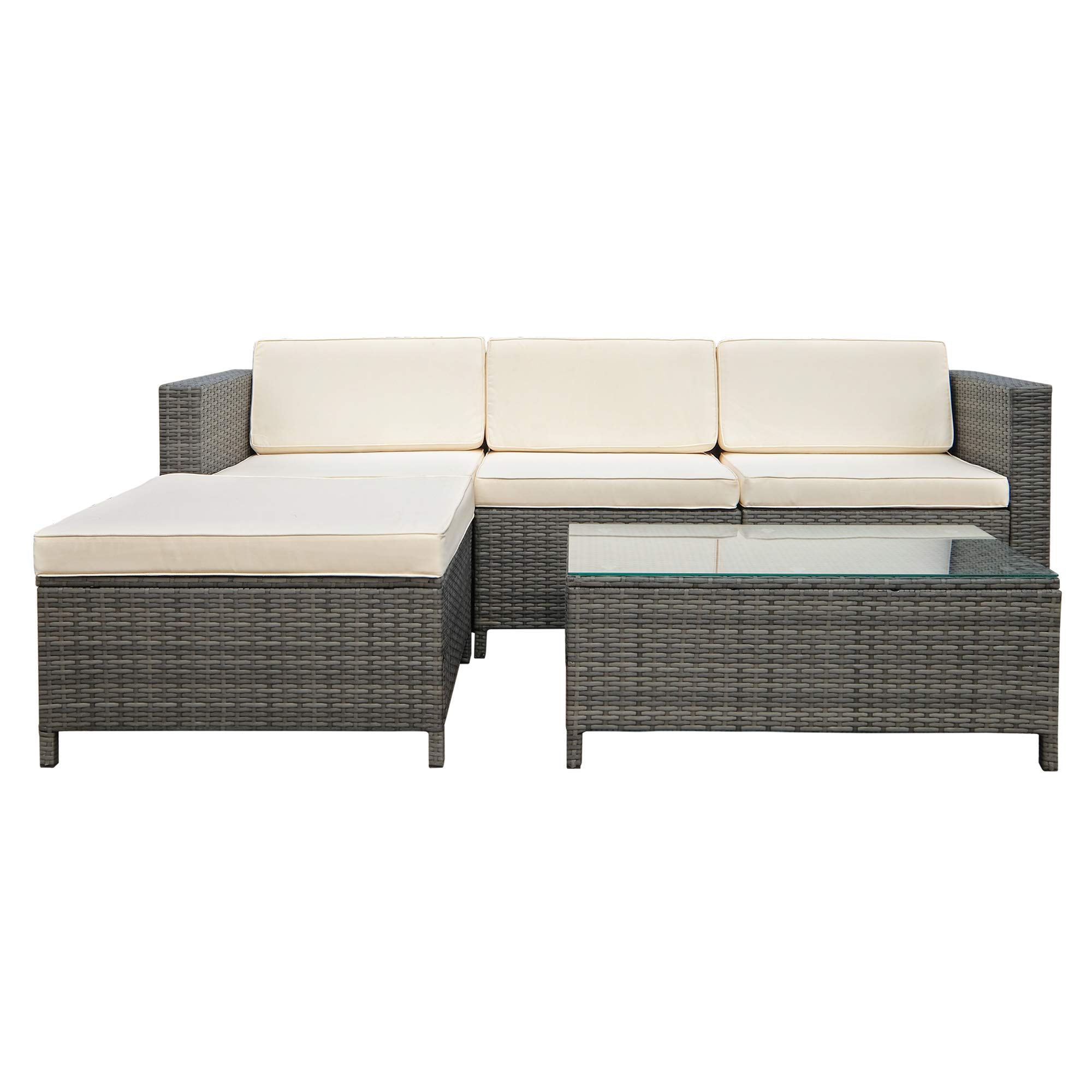 **SUNVIVI 5-Piece All-Weather Wicker Patio Furniture Set - Outdoor Sectional Sofa with Washable Cream White Cushions - Perfect for Backyard, Garden, and Poolside Relaxation**