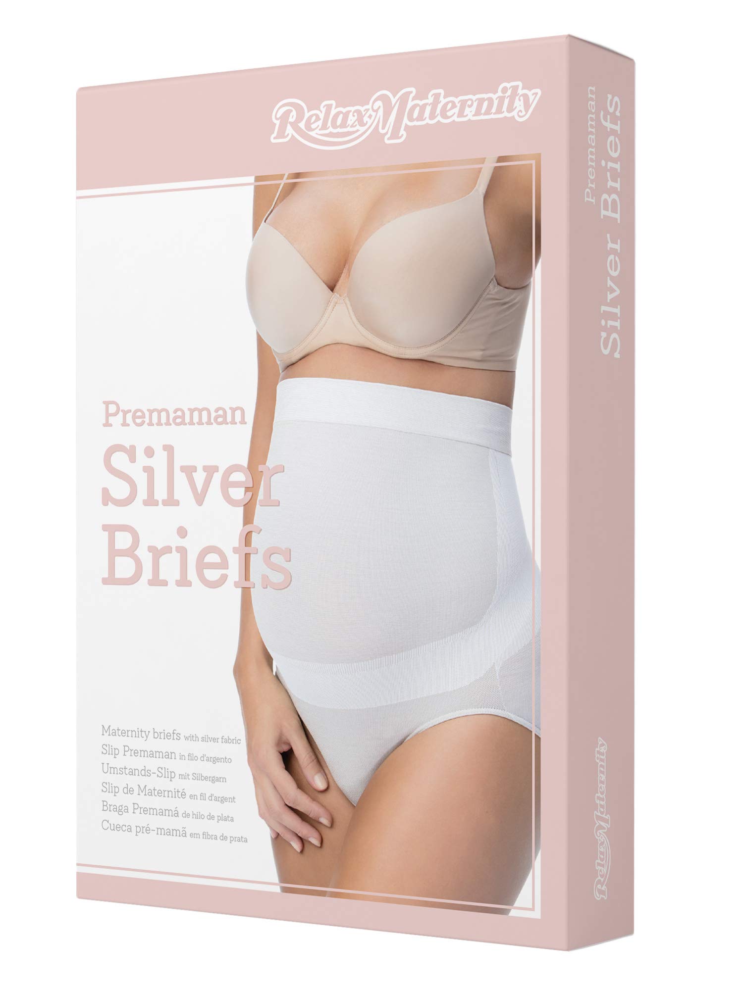 RelaxMaternity 5150 Silver Fiber Over The Belly Maternity Underwear - 100% Italian Made, Breathable & Comfortable for Pregnancy - Perfect for Daily Wear, Work & Sleeping