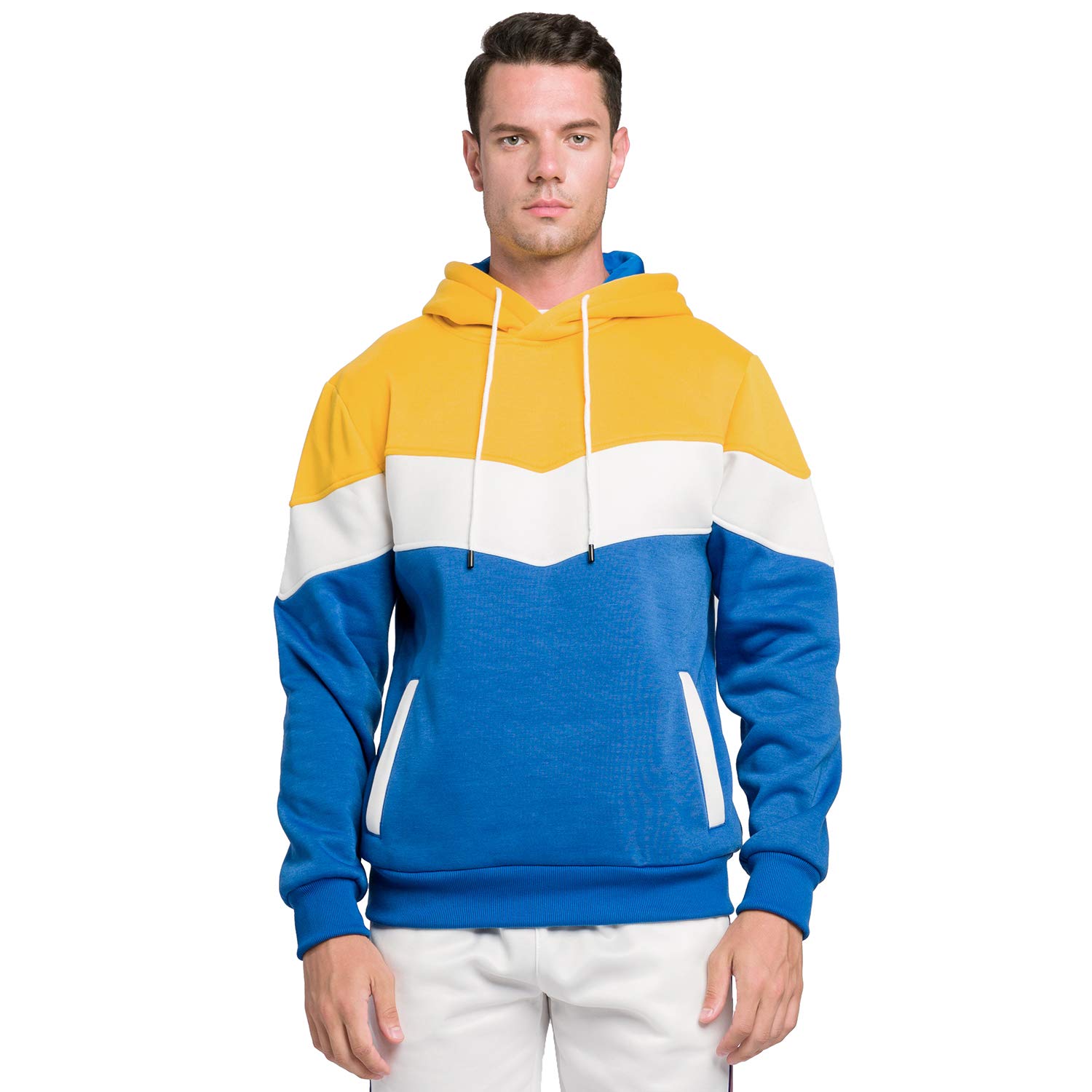 MOONCOLOUR Men's Color Block Hoodie - Fleece Pullover Sweatshirt with Pockets | Trendy Long Sleeve Hooded Sweater for Casual Wear, Street Style & Outdoor Activities
