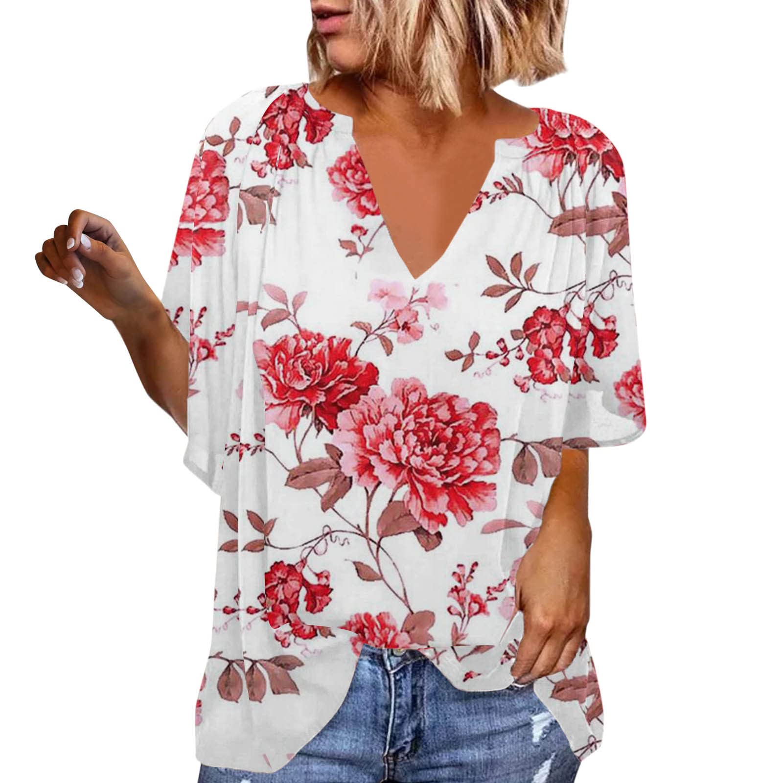 YHAIOGS Women's Oversized V-Neck Bell Sleeve Blouse - Summer Loose Pleated White Shirt for Casual Wear & Dinner Outings | Comfortable Fashion Top for Work, Date Night & Weekend Outfits