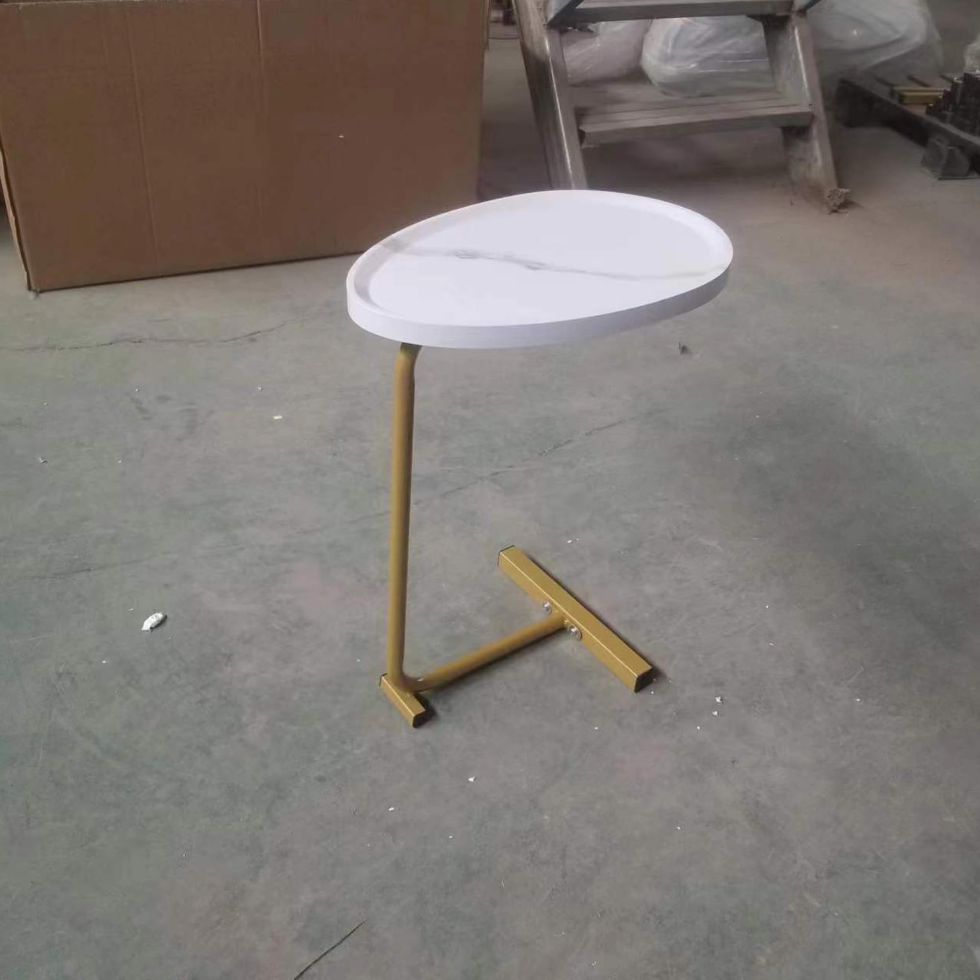2-Piece White C-Shaped End Table Set with Metal Frame - Small Side Tables for Couch, Sofa, Living Room, Bedroom & Bedside - Perfect as TV Tray Tables or Nightstands