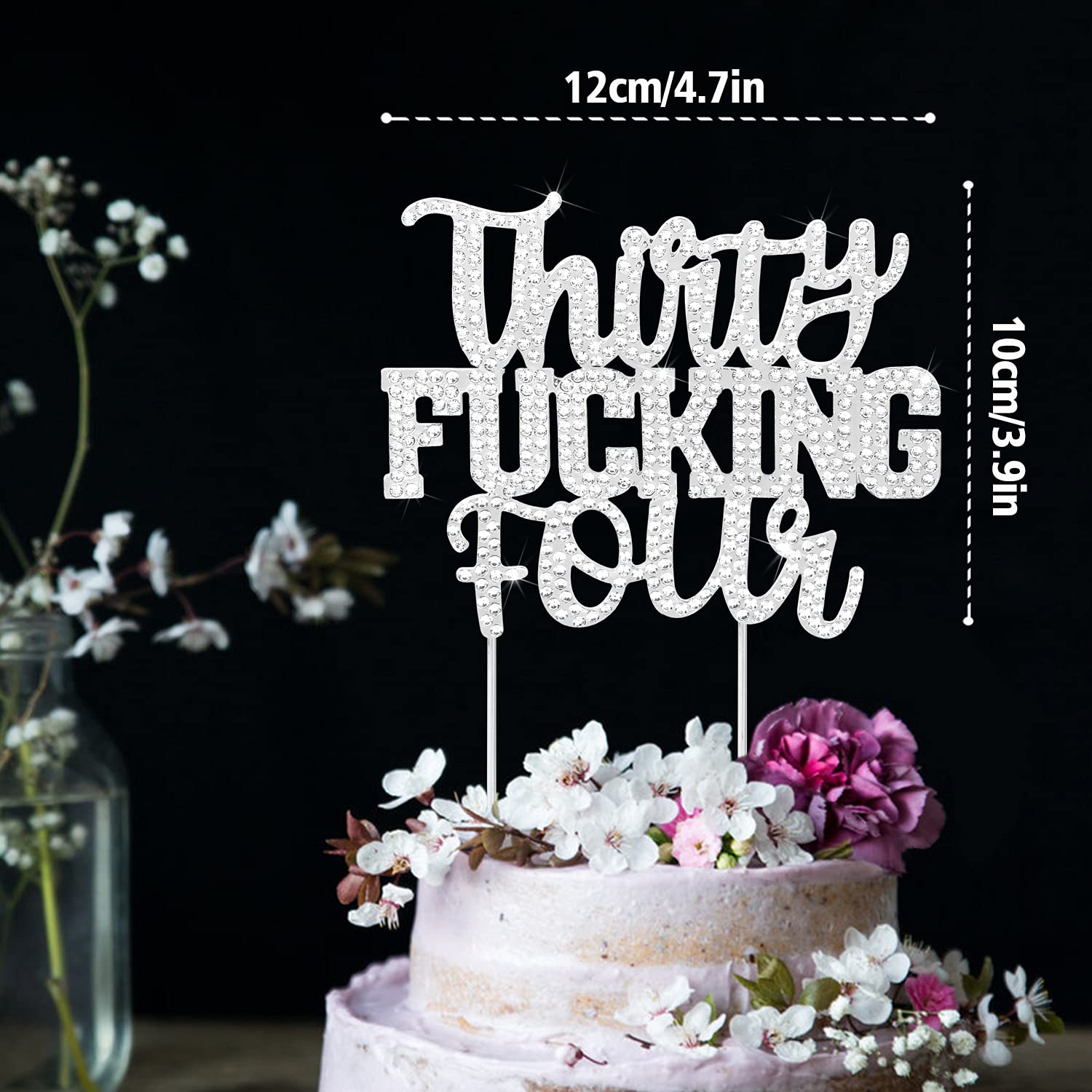 Funny 34th Birthday Cake Topper - Silver Rhinestone 'Cheers to 34 Years' Party Decor for Women & Men | Perfect for Birthday Cakes, Cupcakes & Dessert Tables | Great Gift Idea