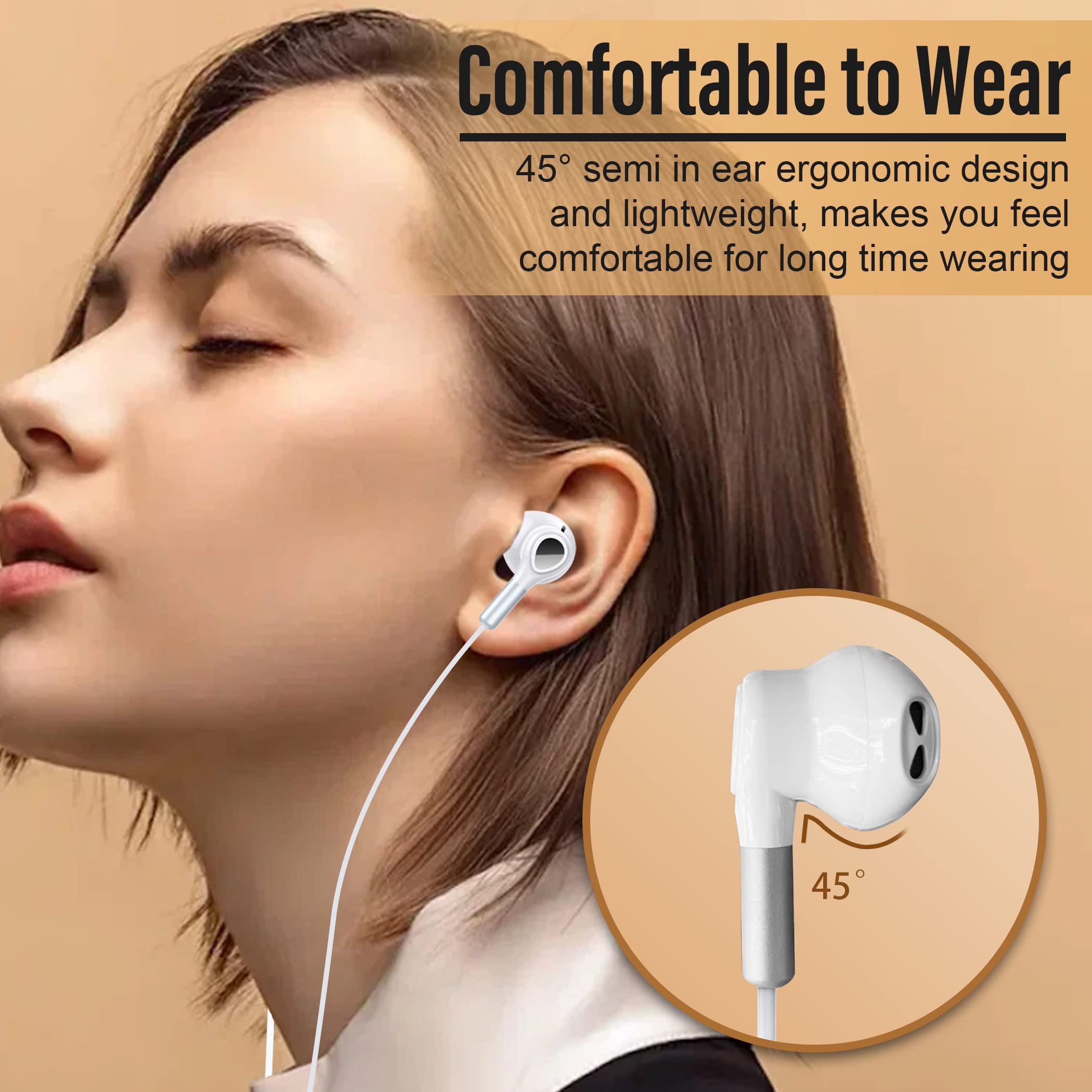 Hmusic USB C Headphones with Mic - Wired Type C Earphones, Magnetic In-Ear Earbuds with Volume Control - Compatible with Samsung Galaxy, Google Pixel, Xiaomi Android Phones (White) - Perfect for Commuting, Workouts & Gaming