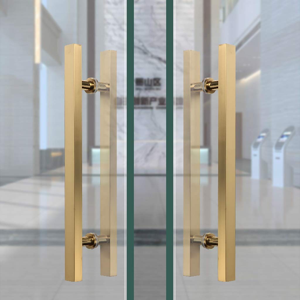 Stainless Steel & Titanium Gold Square Tube Glass Door Handles - Back to Back Installation for Wooden & Push-Pull Doors (1200×900mm) - Perfect for Modern Offices, Retail Stores & Home Entrances