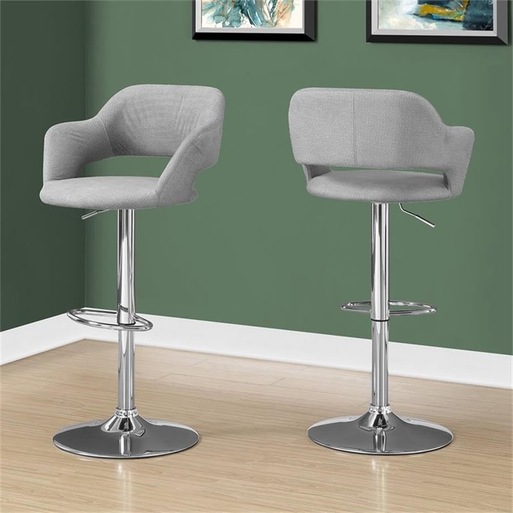 2-Piece Adjustable Swivel Bar Stool Set in Gray & Chrome - Counter Height Stools for Kitchen Island, Breakfast Bar & Home Pub Decor