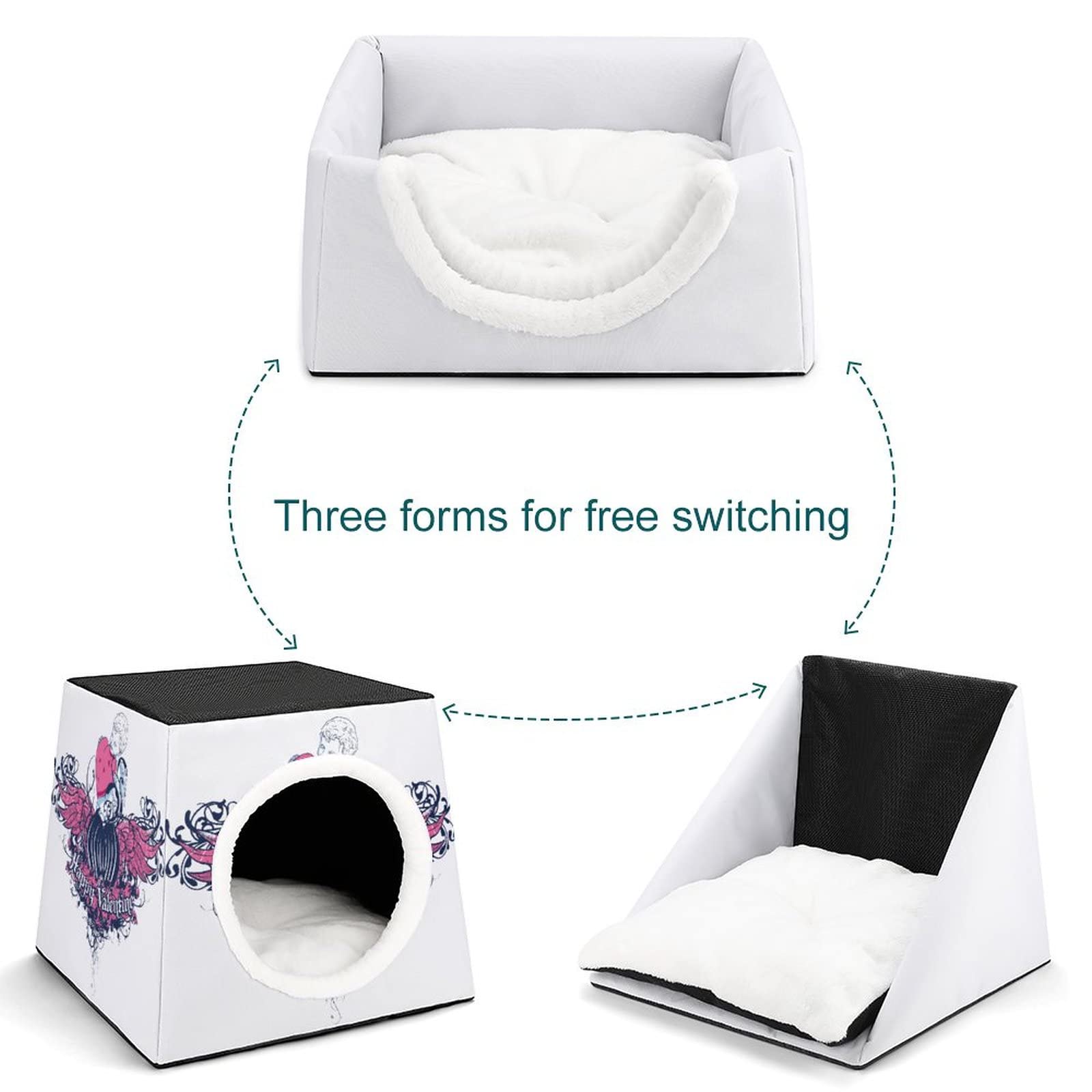 Printed Foldable Cat Bed House & Condo Sofa with Removable Washable Cushion - Cozy Pet Furniture for Indoor Cats, Perfect for Valentine's Day Gifts & Angel-Themed Decor
