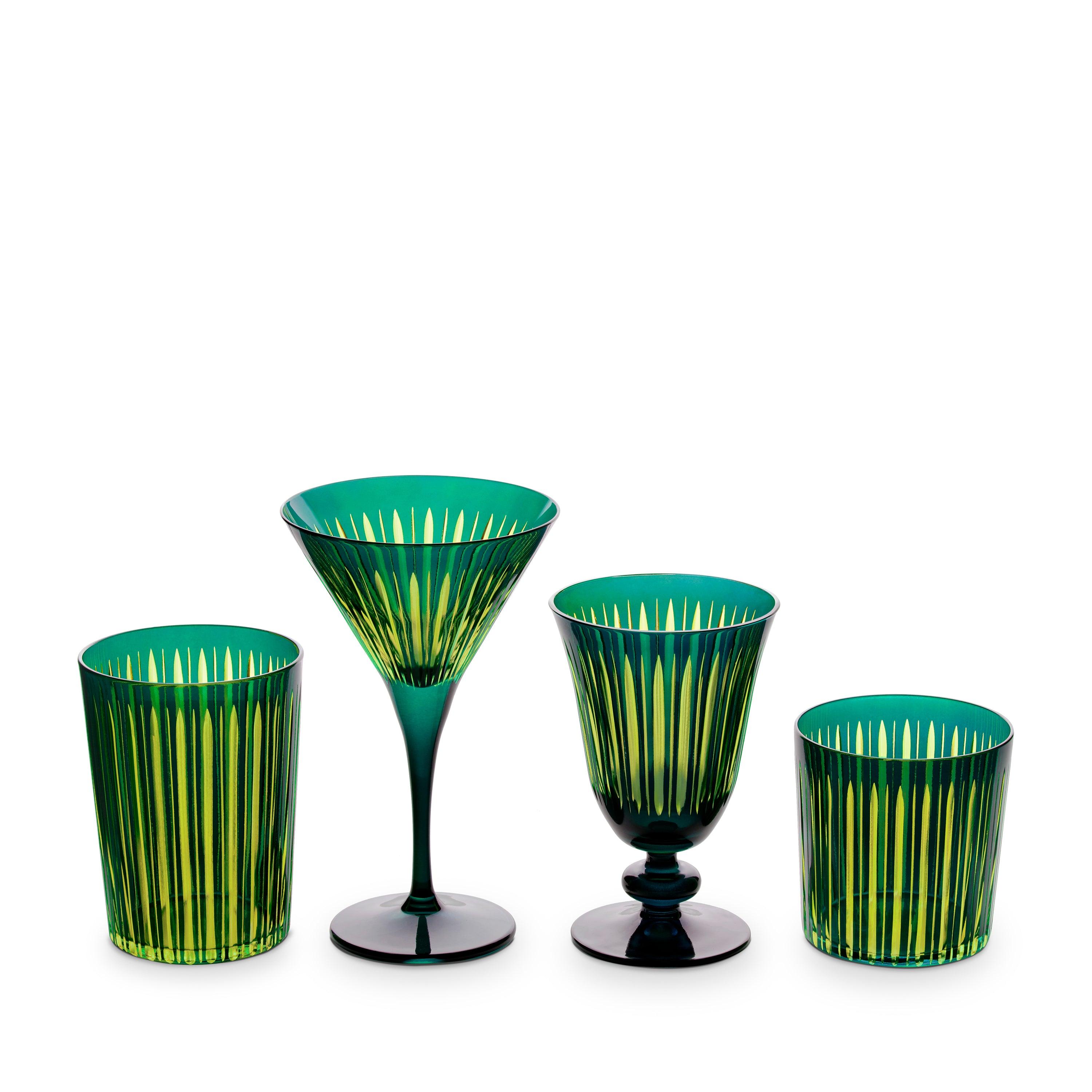 Elegant Green Prism Martini Glasses Set of 4 - Perfect for Cocktail Parties, Home Bars & Wedding Receptions
