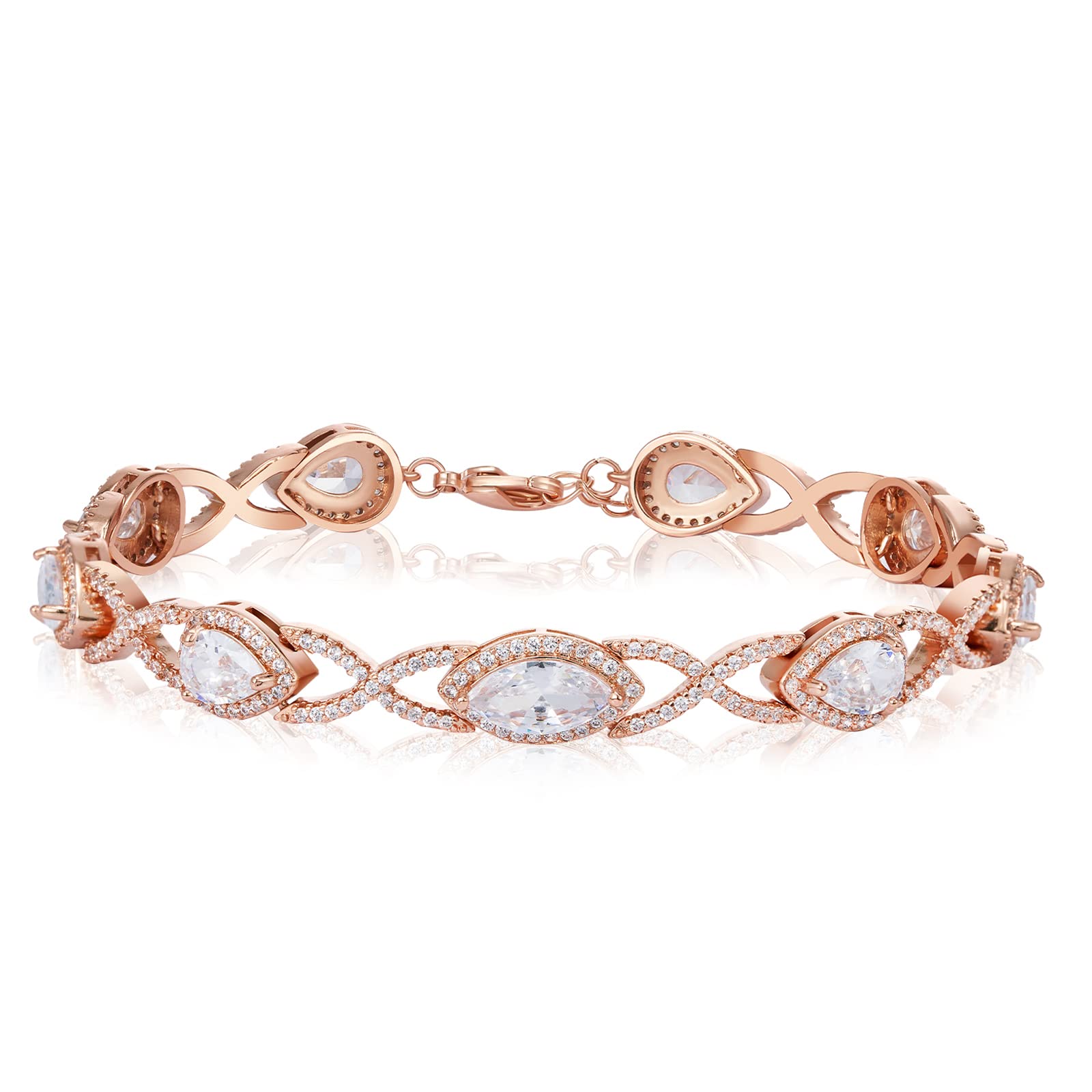 SWEETV Teardrop Wedding Bracelet for Bride & Bridesmaids - Cubic Zirconia & Crystal Rhinestone Bridal Jewelry - Perfect for Weddings, Prom, Anniversary & Special Occasions